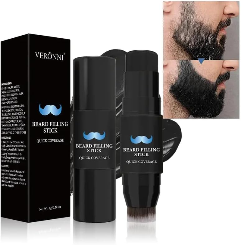 Beard Filling Stick, 2-In-1 Pencil Filler with Brush for Men，Sweatproof Waterproof Root Cover up Pen Long Lasting Coverage Natural Finish Beard Filling Stick Enhances Moustache and Hair Makeup (#01)