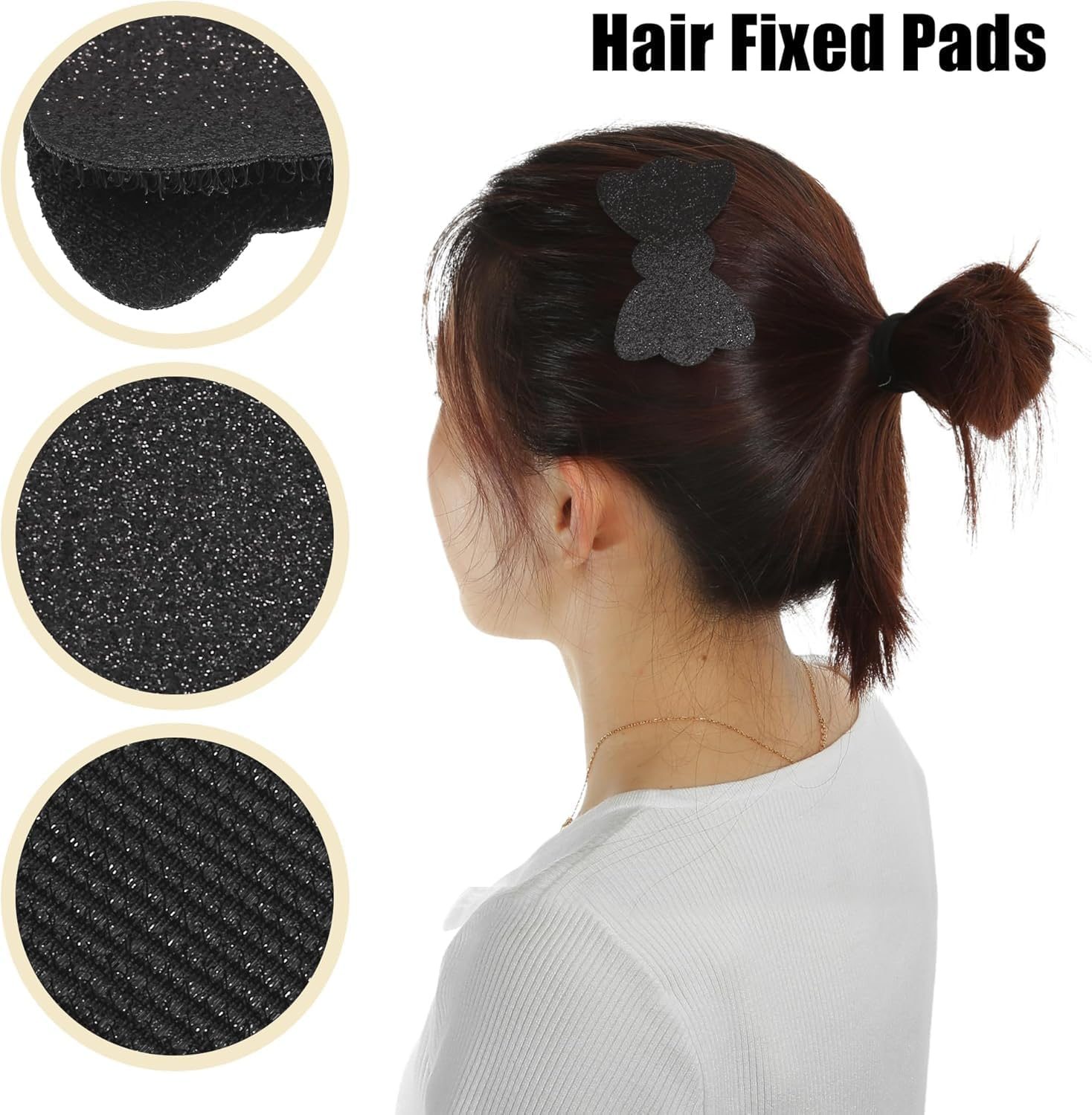 6 Pcs Black Bow Magic Hair Pad Hair Sticker Clips Glitter Sequins Bang Fixed Seamless Magic Paste Fringe Hair Bang Patch Hair Bang Accessories for Hair Styling Accessories