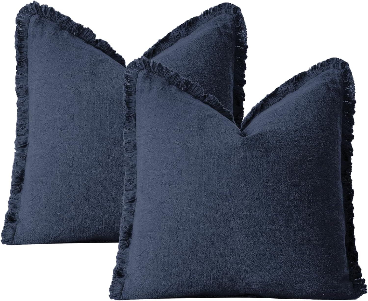 Square Pillow Covers 45X45Cm Set of 2 Cotton Pillow Covers with Fringe Soft Decorative Throw Pillows for Couch, Bed, and Home Decor White