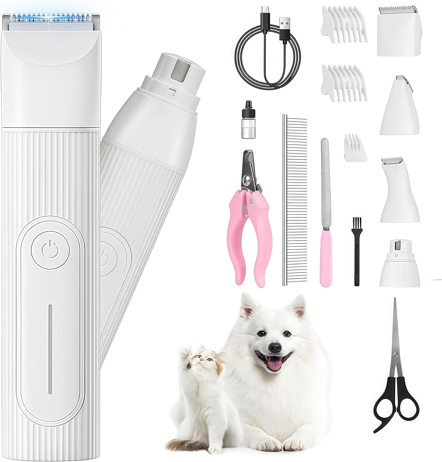 Dog Grooming Kit, 4-In-1 Low Noise Cordless Dog Clippers Trimmer, Washable Attachment Heads, Pet Hair Clippers for Small Dogs/Cats/Rabbit image number 1