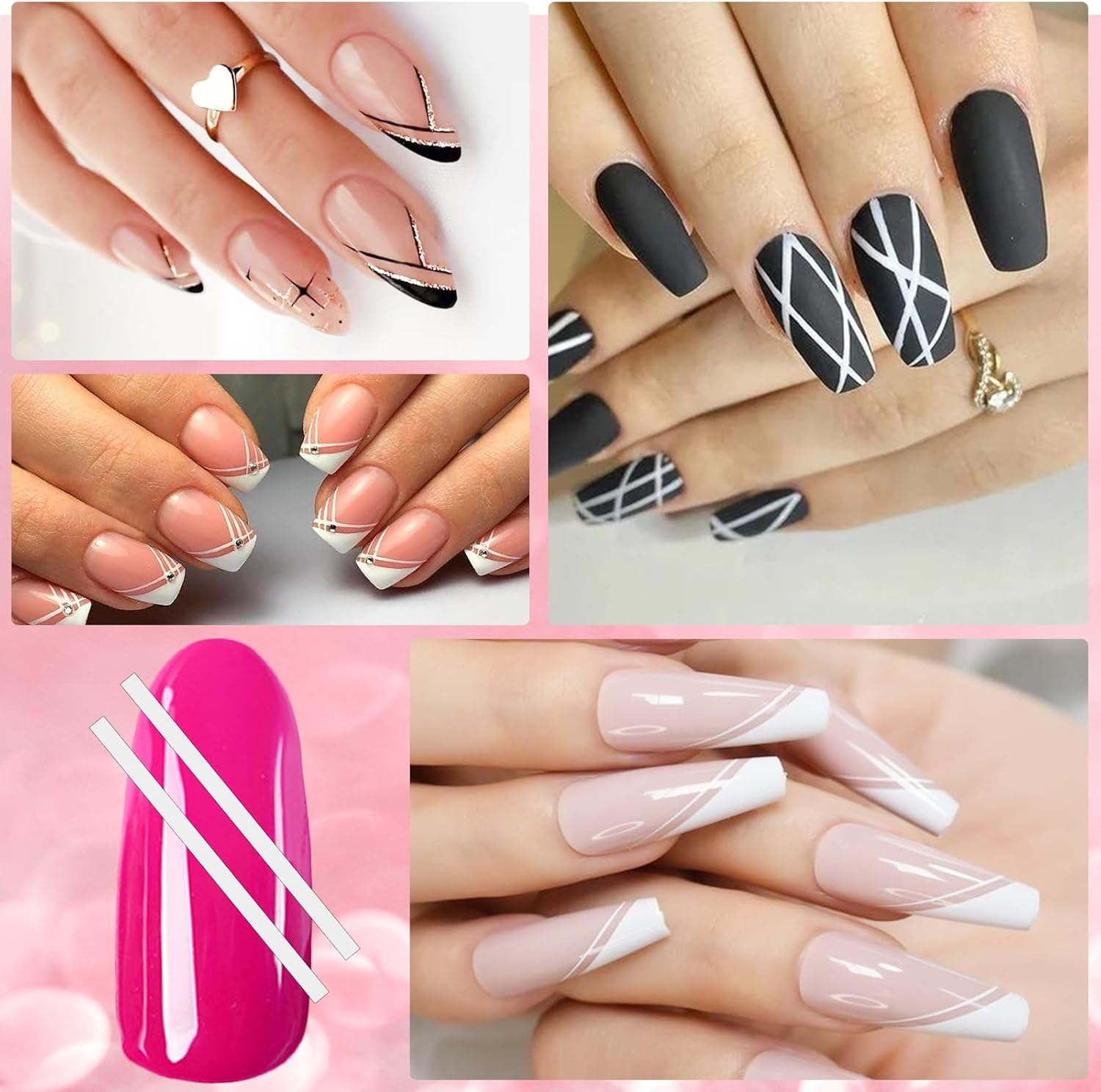 Pack of 1638 French Nails Stencils, 36 Sheets French Stencils for Gel Nails, Self-Adhesive French Tip Guides Nail Stickers Nail Art Tips Instructions for DIY Decoration Stencil Tools image number 6