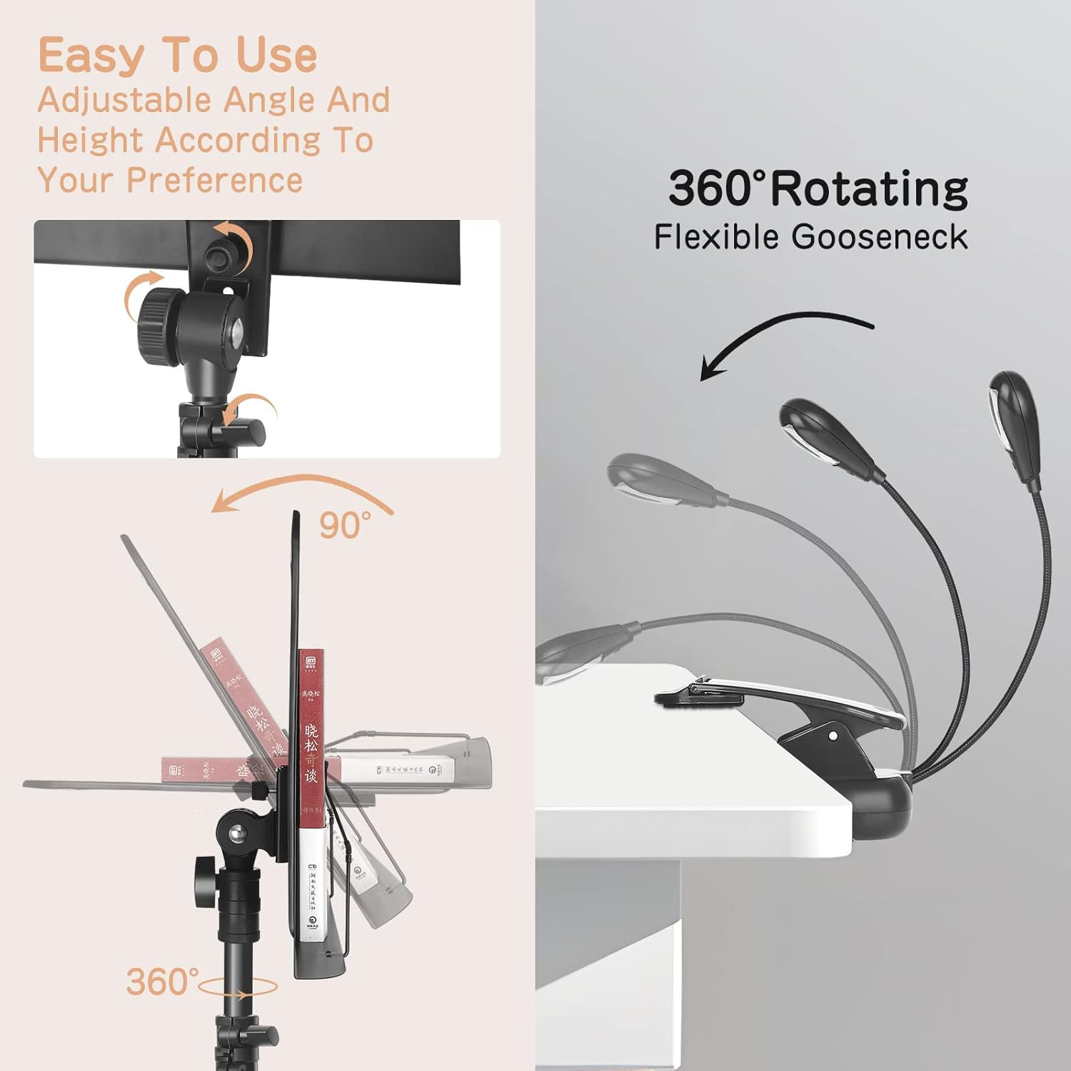 Ramzi Portable 5-In-1 Dual-Use Sheet Music Stand with Light, Clip, and Carrying Bag image number 5