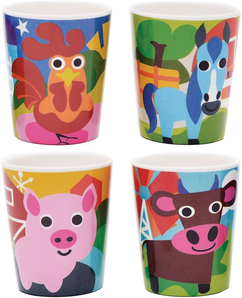 French Bull 4Pc Toddler Kids Feeding Melamine Tableware Flatware BPA Free Dishwasher Safe, Durable Plate, Cup, Bowl, Divided Tray Dinnerware Set, Juice, Farm, 4Pc Juice Cup Set (74392) image number 2