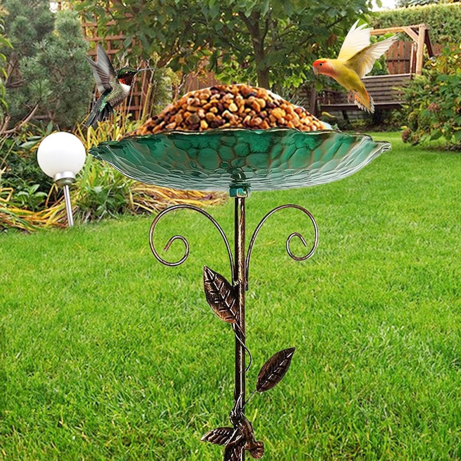 Metal Garden Birdbath Bowl - Standing Bird Feeders for Outside, Vintage Freestanding Birdbaths & Supports, with 5 Prongs Base Stake, Detachable Decoration Spa Birdfeeder, for Garden Patio Yard Lawn image number 6