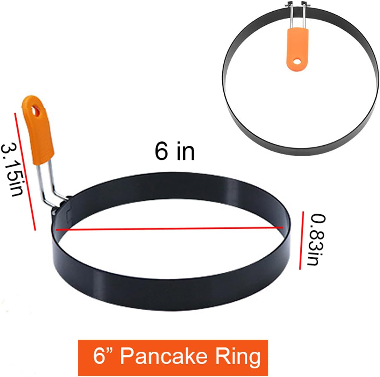 Pancake Ring for Griddle,2 Packs 6 Inch Omelette Ring for Griddle,6" Non-Stick Stainless Steel Pancake Egg Ring Crumpet Ring Omelet Griddle Ring Pancake Maker Cake Ring Creps Ring with Silicone Handle image number 3