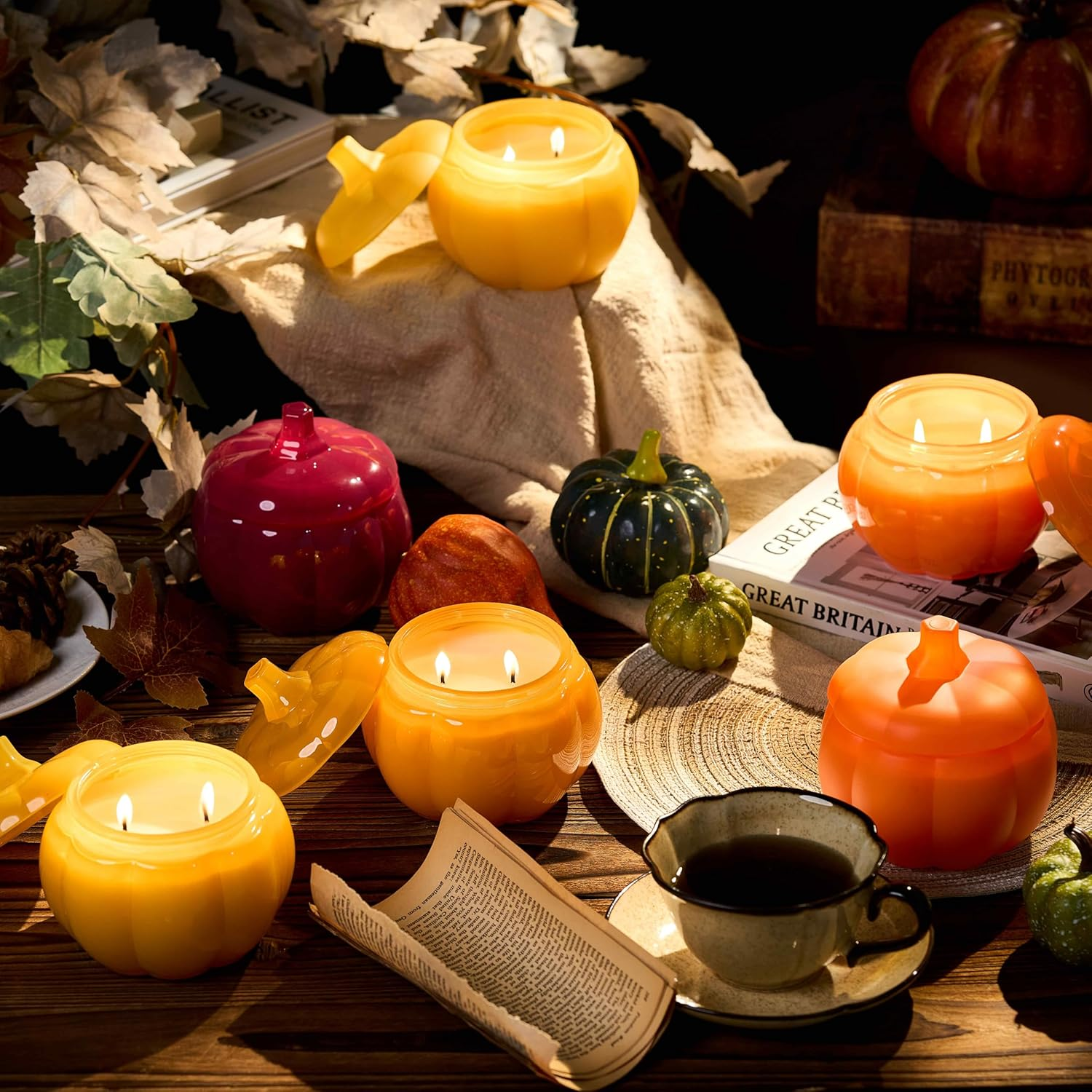 M&SENSE Fall Pumpkin Shaped Candle Trick or Treat 14.5 Oz 85 Hours Long Burning Home Decor for Thanksgiving Halloween Party, Natural Soy Candle image number 2