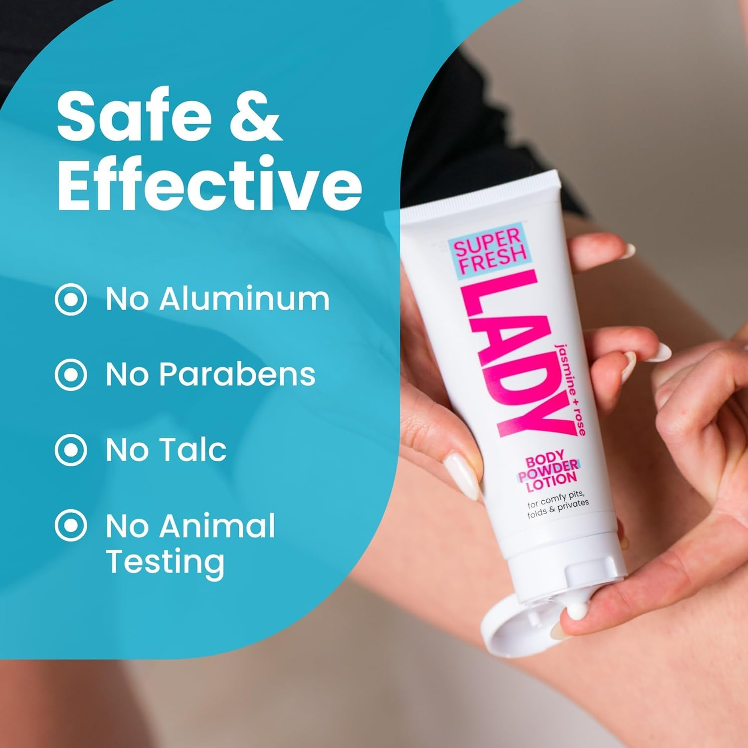 Body Powder Lotion and Deodorant for Women Aluminum Free Powder Cream for Privates Body and Lady Parts Jasmine Rose Scented Feminine Care for Odor and Chafing Relief 4 Oz Travel Friendly Tube image number 6