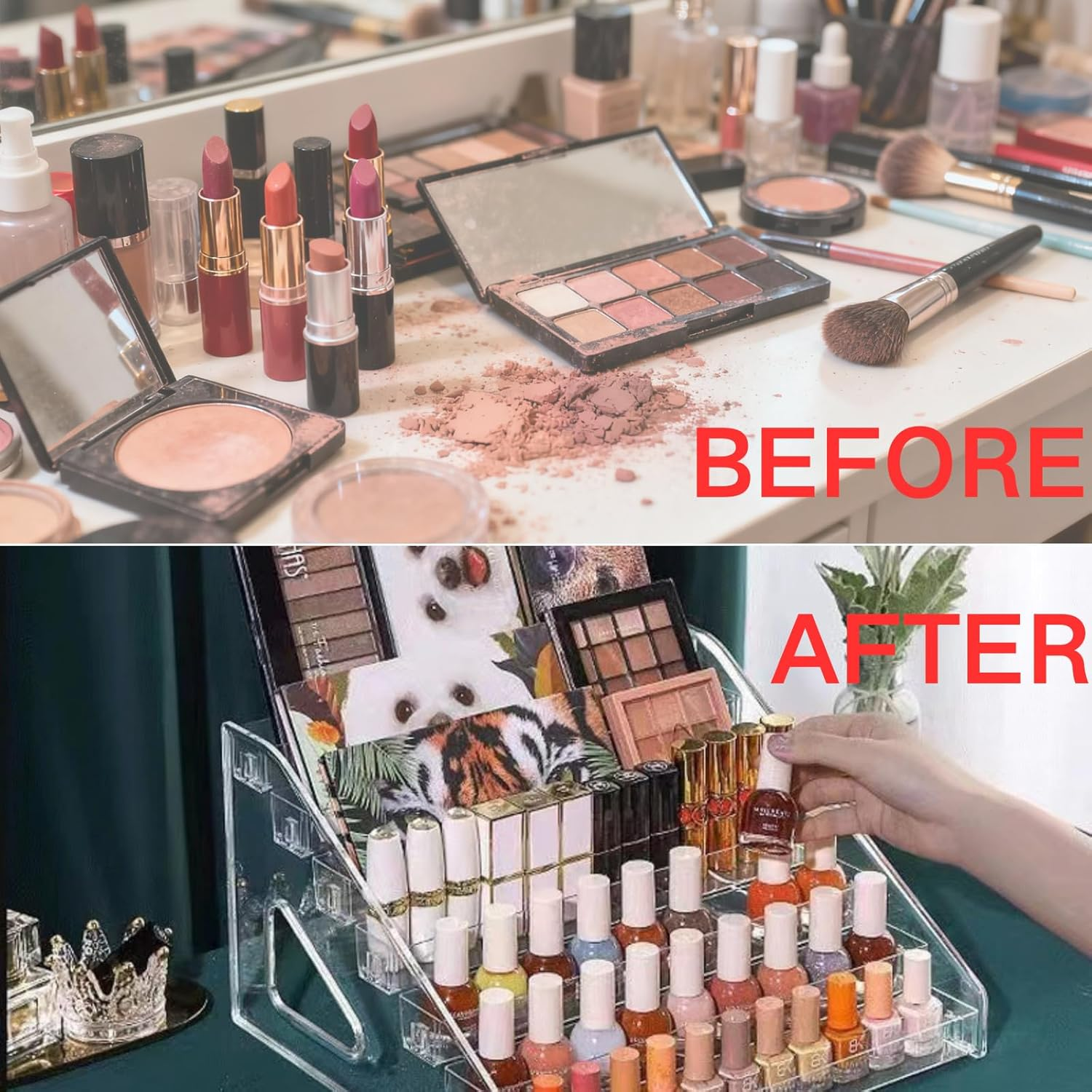 SYGELER Nail Polish Organizer Holder,Makeup Organizer,Lipstick Shelf,Sunglasses Holder,Transparent Large 7-Layer Nail Polish Rack for Nail Polish,Essential Oils image number 6