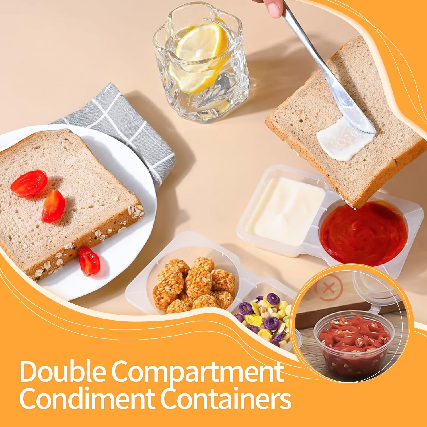 40PCS Reusable Snack Pack, Double Snack Containers with 2 Compartments, Food Container Box for Meal Prep, Salad Dressing, Dipping Sauce, Sampling, Travel Snacks image number 4