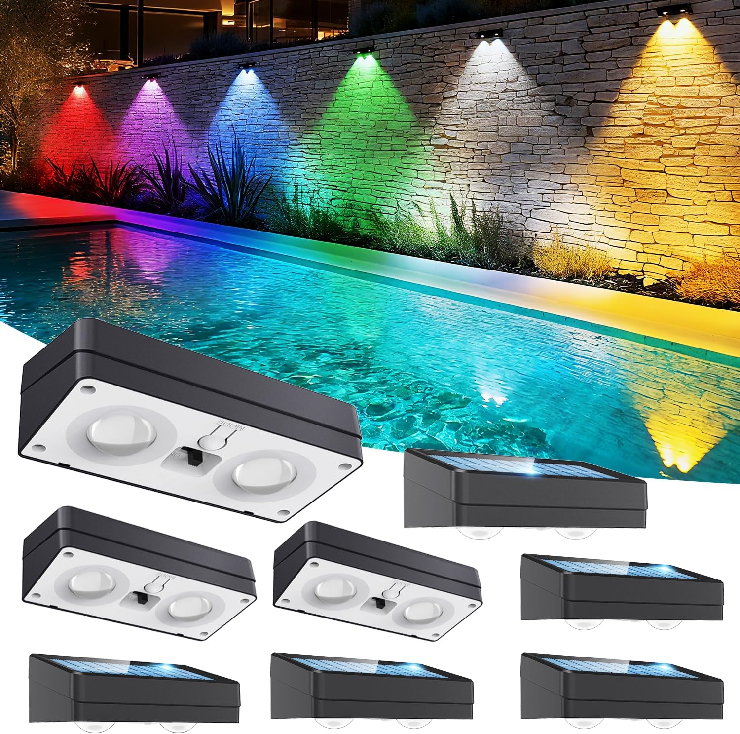 Solar Fence Lights Outdoor, 3000K/5000K/6500K & RGB Colors, Multiple Modes Solar Lights IP65 Waterproof for Patio, Backyard, Garden, Deck, Fence, Dusk to Dawn (Pack of 8) image number 2