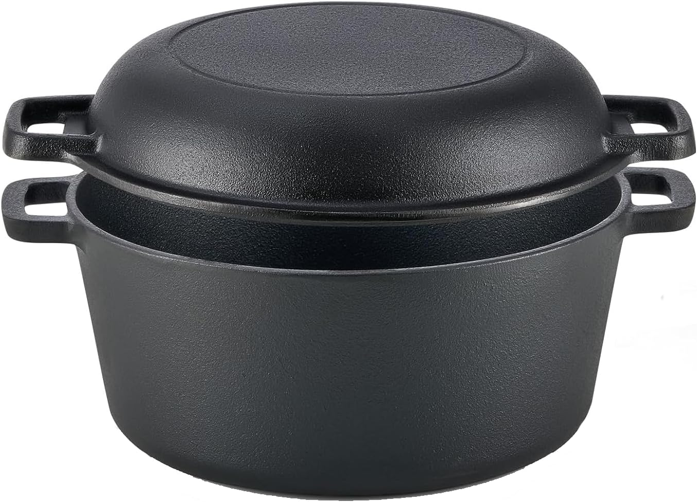 2-In-1 Pre-Seasoned Cast Iron Dutch Oven with Lid, 4.8 Qt Pot & 10.5 in Skillet Cookware Set with Handles & Lid Lifter, Deep Pot for Baking Stewing Roasting, Indoor & Outdoor Use image number 4