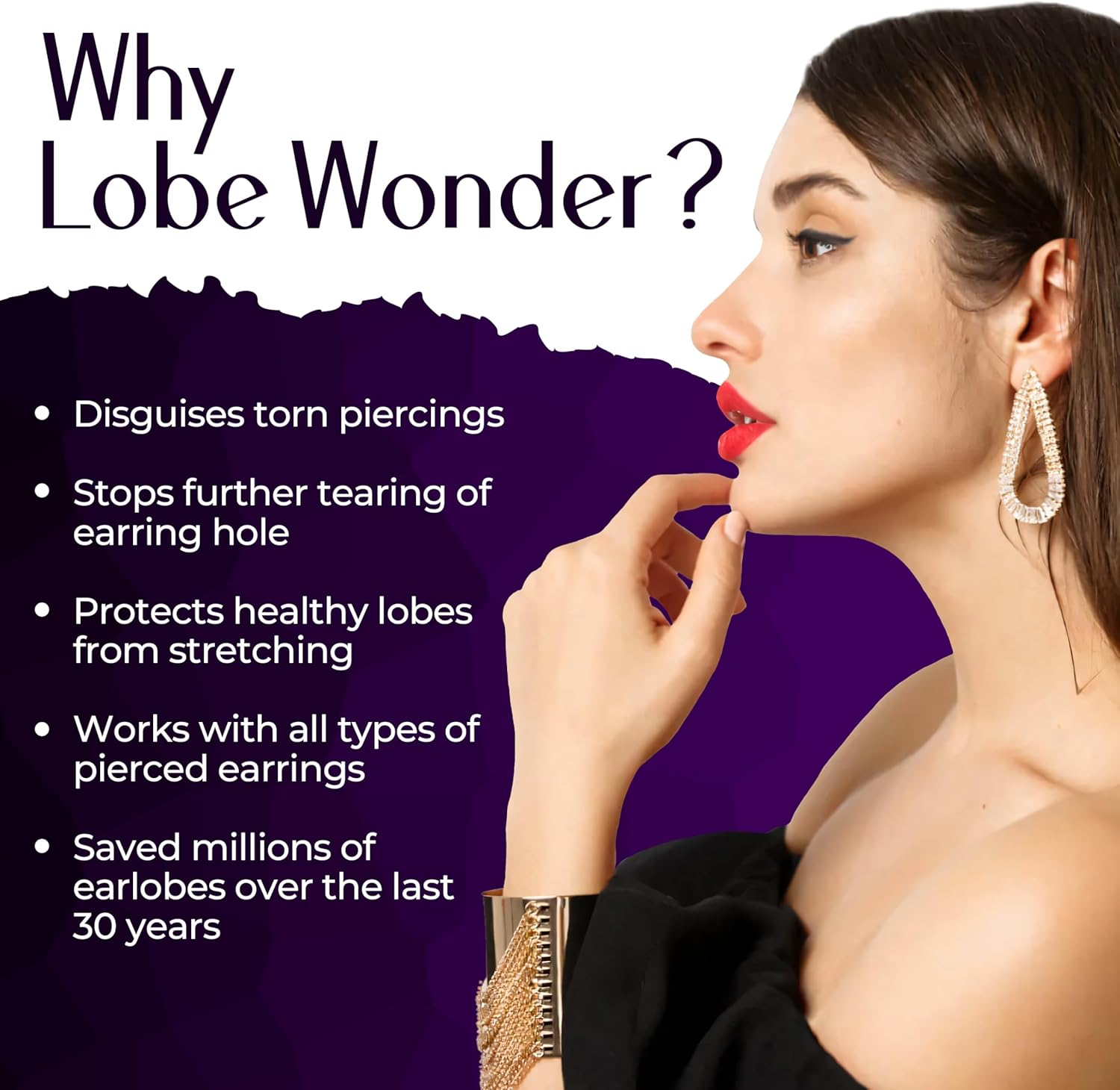 Lobe Wonder - the ORIGINAL Ear Lobe Support Patch for Pierced Ears - Eliminates the Look of Torn or Stretched Piercings - Protects Healthy Ear Lobes from Tearing - 60 Patches - Clear & Latex-Free image number 6