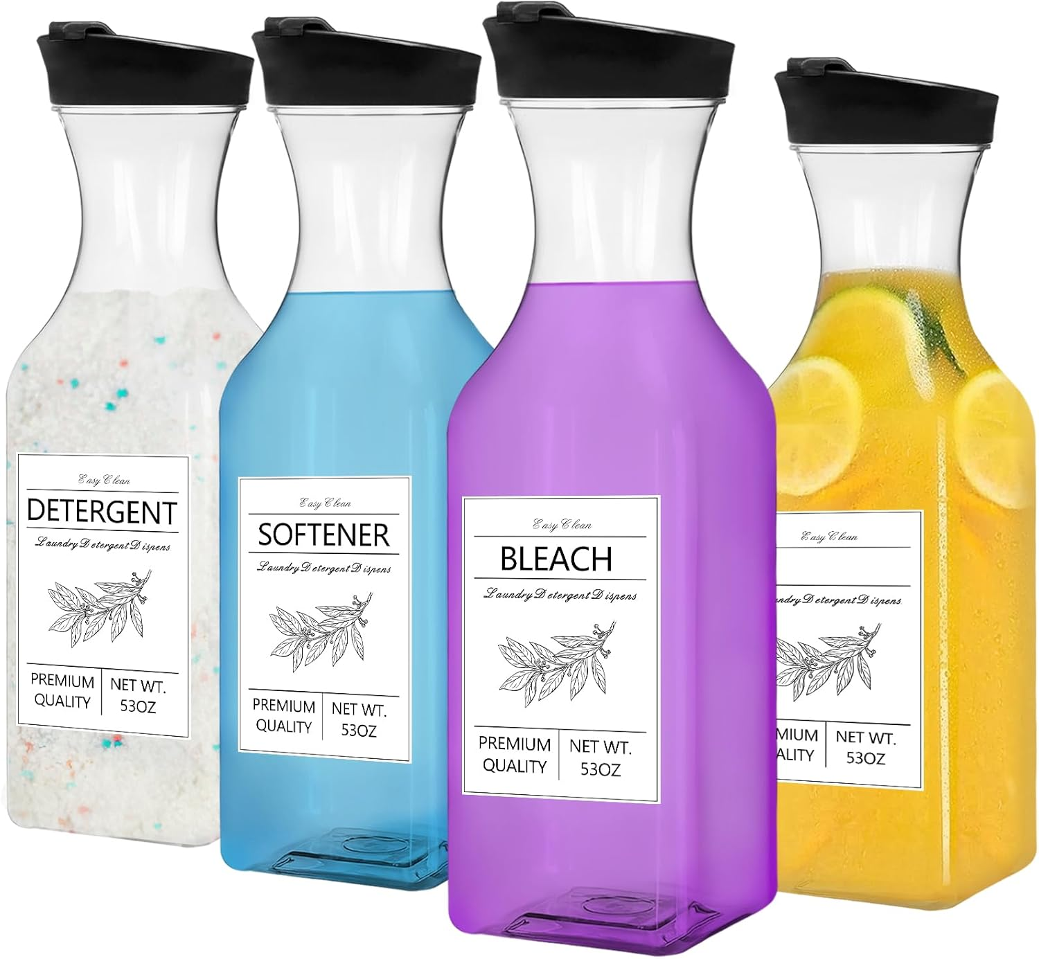 4 Pcs 53Oz Laundry Detergent Dispenser,Laundry Soap Dispenser for Laundry Room Decor,Liquid Laundry Detergent Dispenser for Fabric Softener,Bleach,Powder,Beads