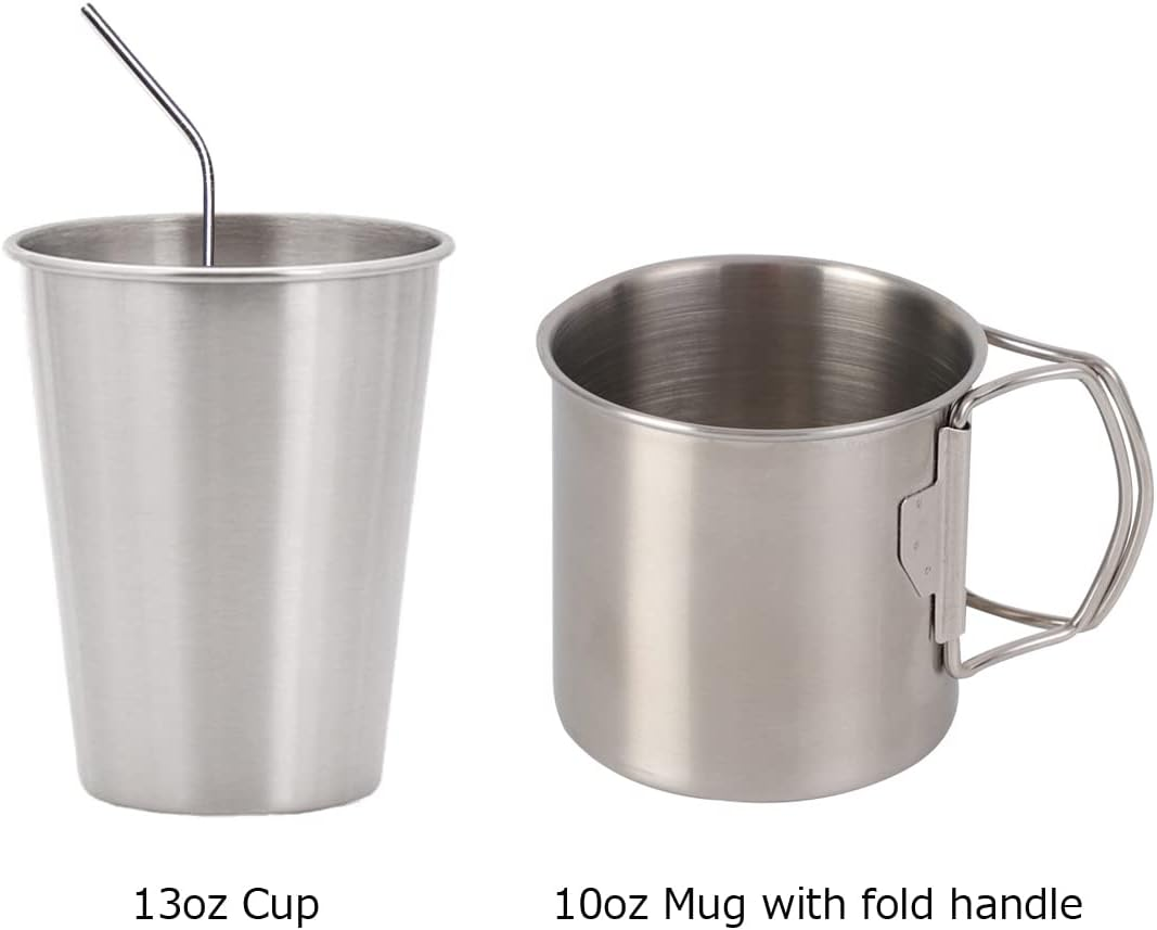 Compact Camping Mess Kit for 1 Person, Reusable Camping Dish Set, Polished 304 Stainless Steel Complete Camping Plates Cups and Bowls Set with Mesh Bag for Backpacking, Hiking image number 4