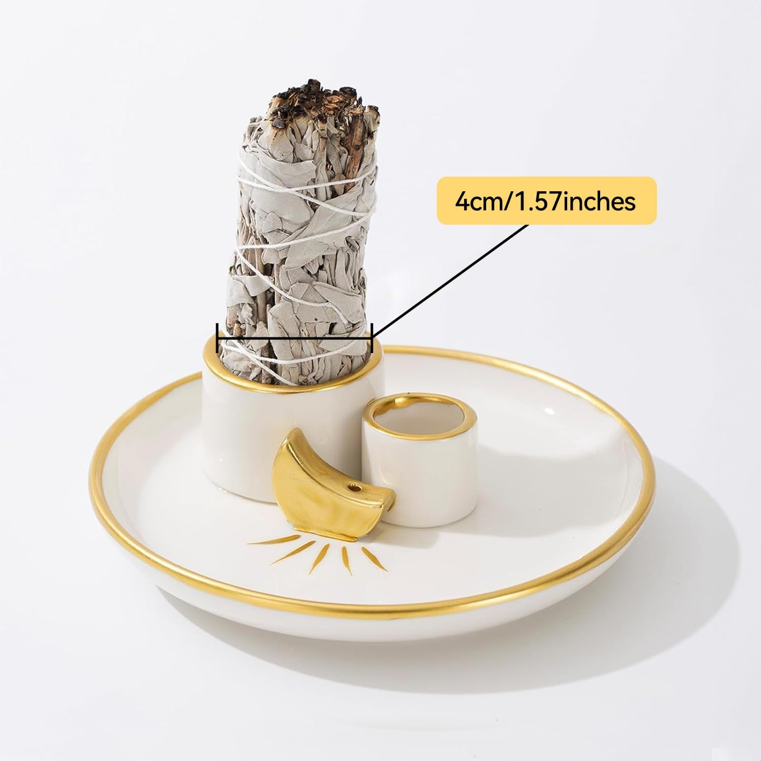 Proxima Direct 5.9 Inches 4 in 1 Incense Burner Holder, Sage and Palo Santo Holder for Burning, Candle Holder for Sticks, Ceramic Ash Catcher Tray for Meditation Yoga Room image number 1