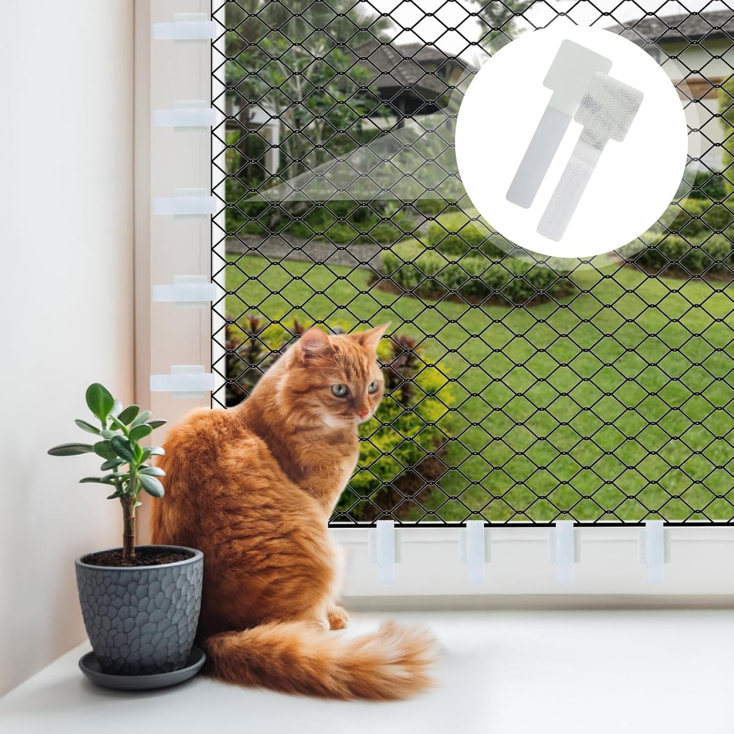 Pack of 60 Cat Net Attachment Cat Net Adhesive Hooks 3M Model Attachment of Cat Net for Balcony No Drilling Outdoor Adhesive Hooks for Cat Net Balcony Cat Protection Net (Without Cat Net, White) image number 3
