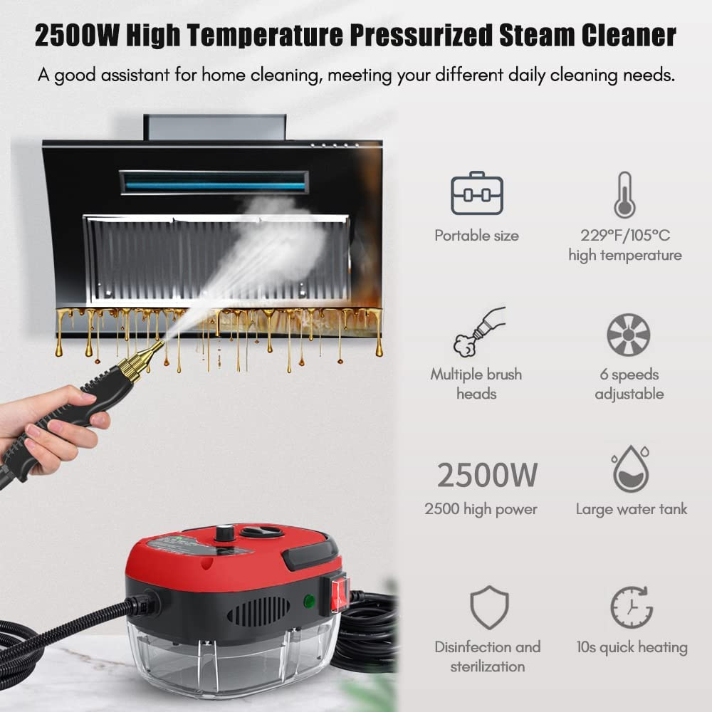 2500W Handheld Steam Cleaner High Temperature 229&deg;F/105&deg;C & 3BAR Pressure, 10S Fast Heat All-Purpose Portable Steam Cleaner with 3 Brush Heads for Kitchen Bathroom Car Furniture Floor Detailing image number 4