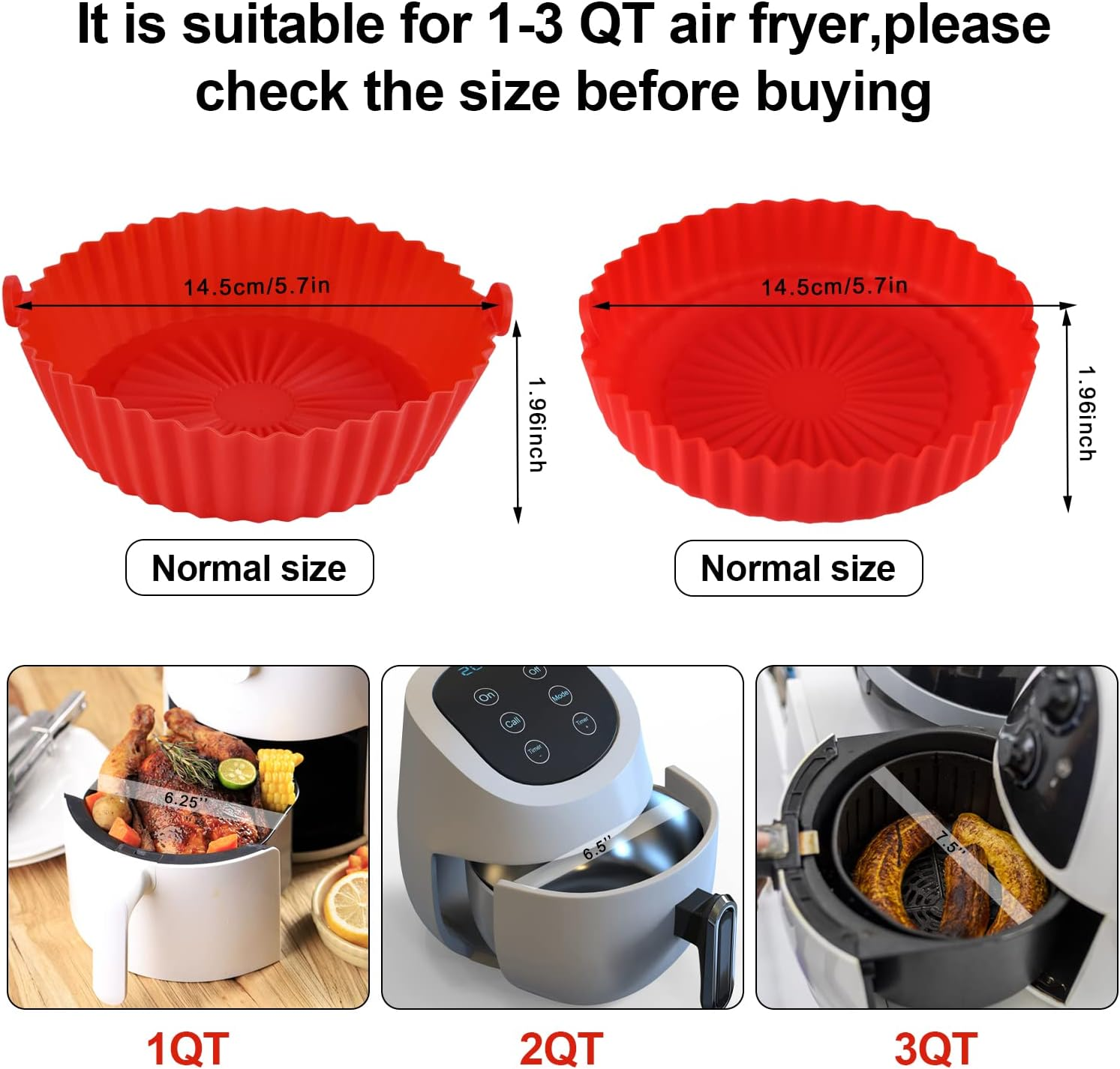 LUTER 2Pcs Air Fryer Silicone Pot round Liners, 5.7Inch Diameter Air Fryer Basket Liners Air Fryer Oven Baking Accessories with 2 Colors (Red, Blue) image number 3