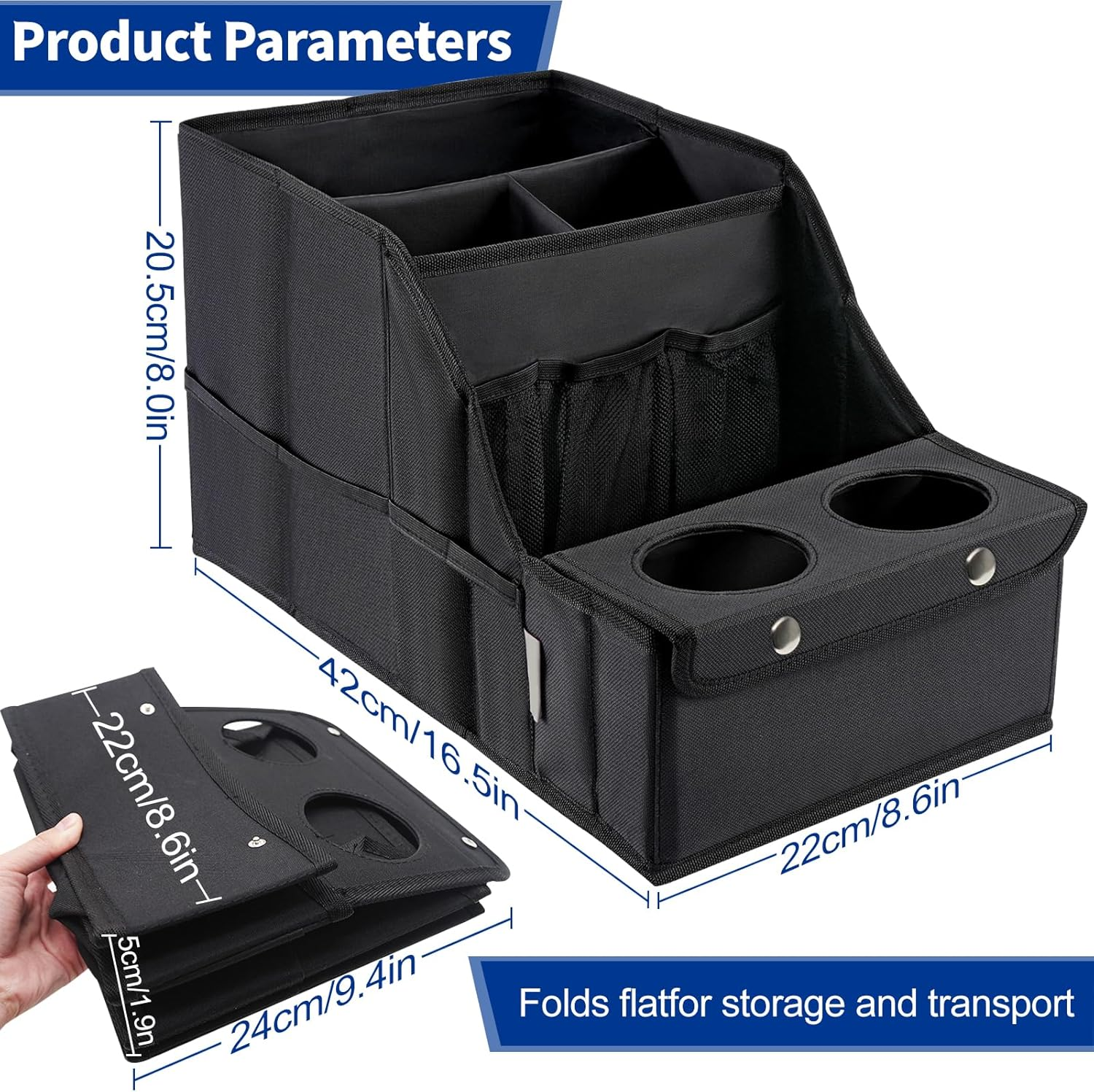 Car Seat Organizer, Large Capacity Car Backseat Organizer with Cup Holder, Collapsible Automotive Storage Box with 11 Compartments Organizers, Front/Rear Seat Organizers Travel Accessories (Black) image number 3