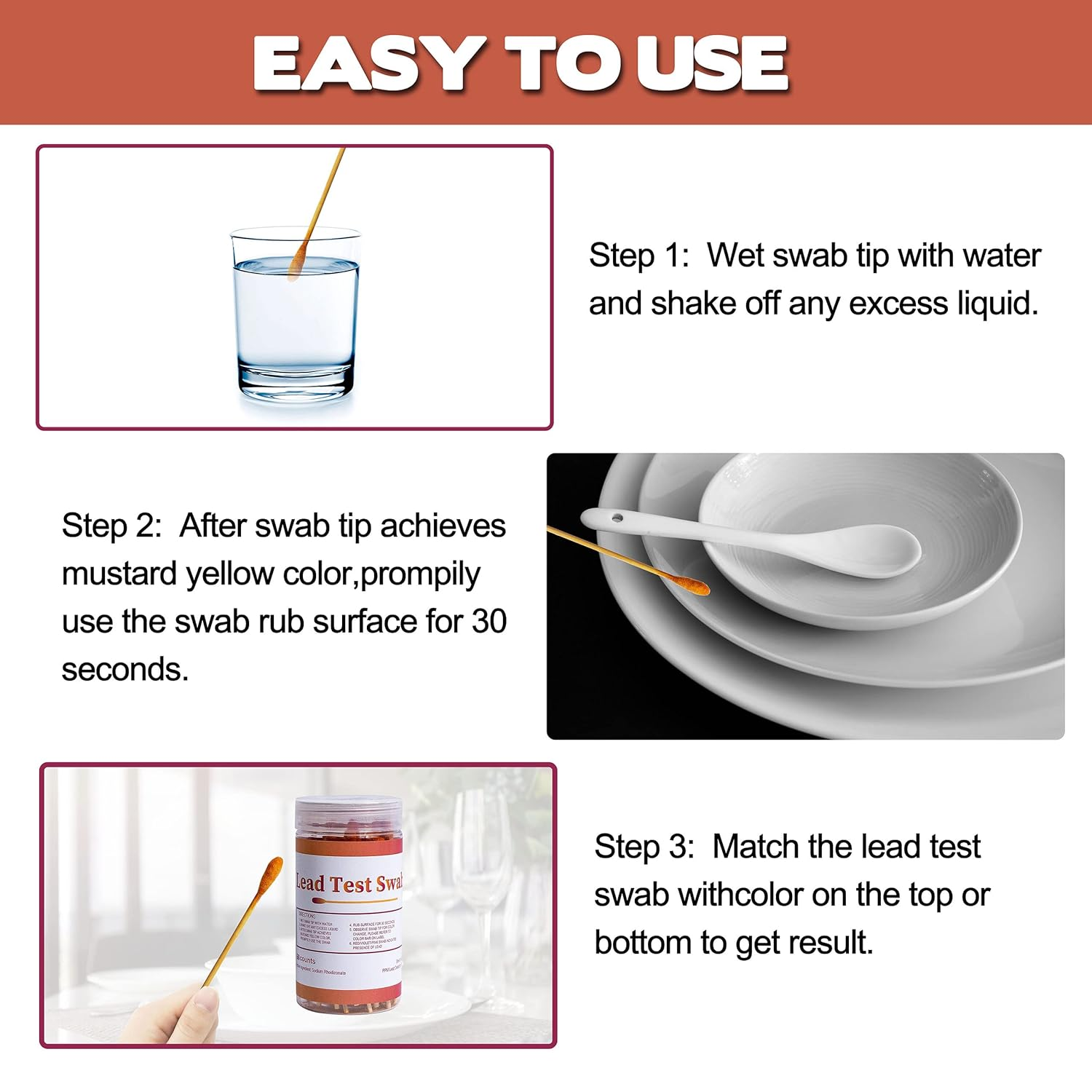 Aawipes Lead Test Kit (30 Rapid Testing Swabs) 30-Second Results. Dip in White Vinegar. Home Use for All Surfaces - Painted, Dishes, Toys, Jewelry, Metal, Ceramics, Wood (LS30) image number 5