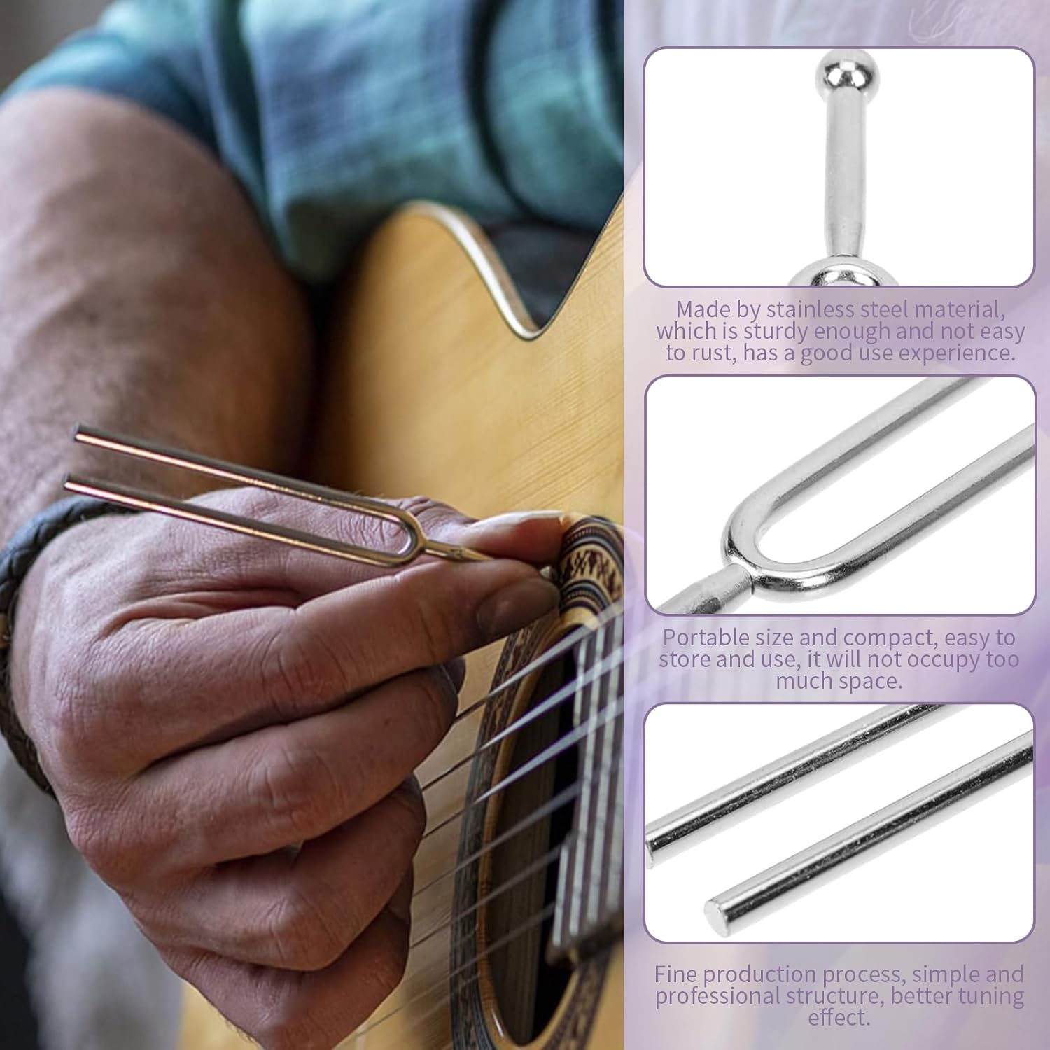 440Hz Tuning Fork, Standard Tuning Fork for Beginner Guitars Violinists, Stainless Steel Tone Tuning Fork for Musical Instruments, String Instruments Tone Tuning Fork for Violin Guitar (4 PCS) image number 4