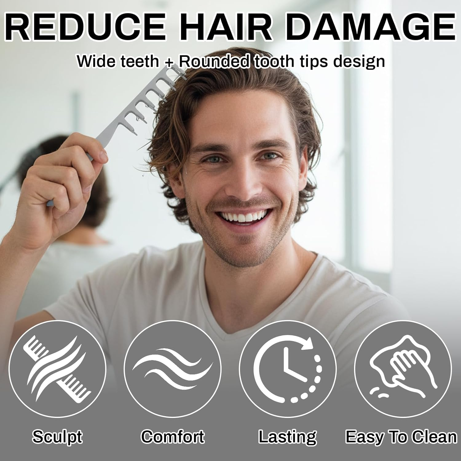 Styling Comb with Texture Comb, Texture Styling Comb, Wide Tooth Comb Men, Roots Volume Toollelicht Care Accessories, Ideal for Curly Hair, Volume for Hair Roots with Bangs image number 6