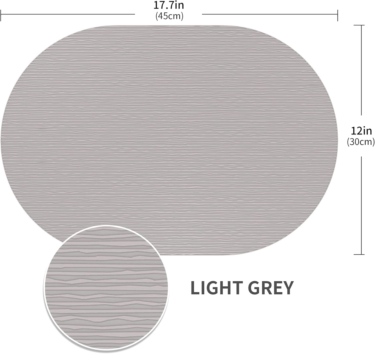 IYYI Silicone Placemats, Oval Placemats for Dining Table, Dishwasher Safe Table Mats Waterproof Non-Slip Kids Placemats Set of 4 （Light Gray-Line） - Light Gray-Line image number 6