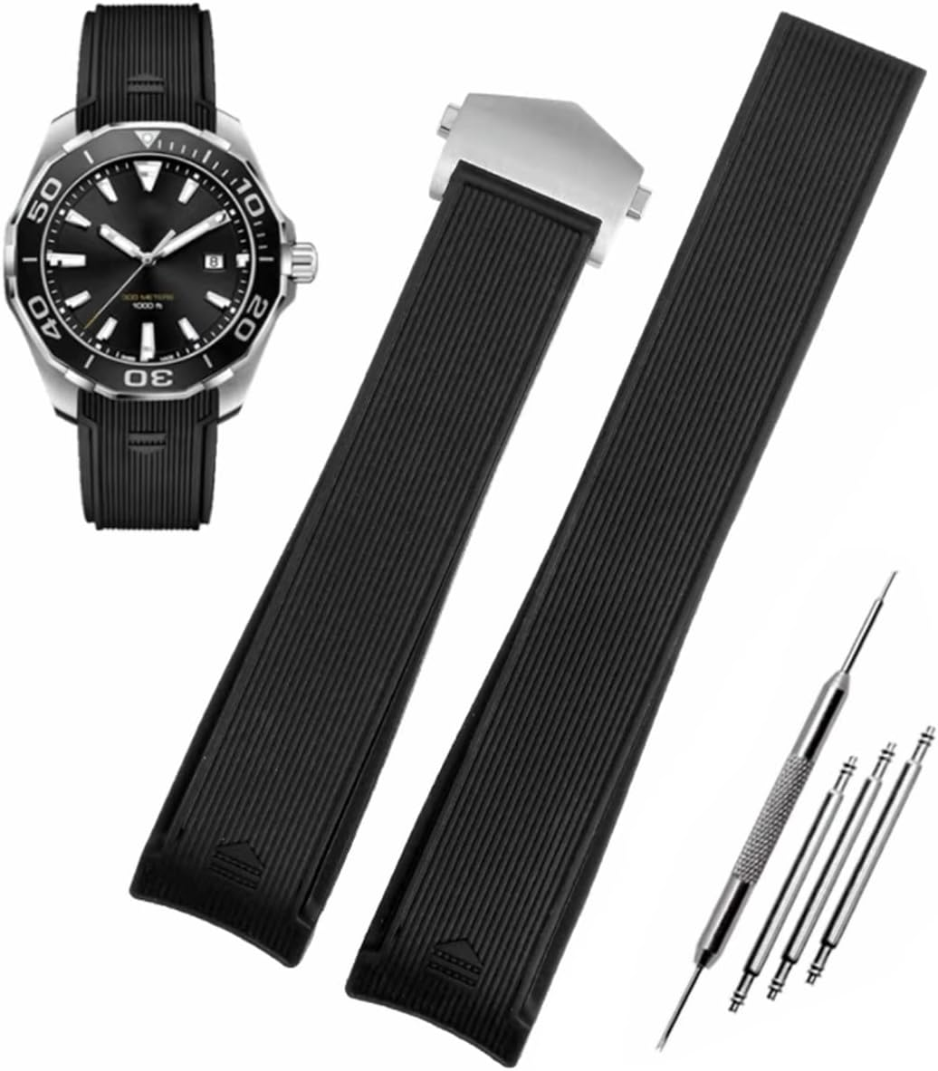 HEYOZURY Watch Strap for Tag Heuer 22 Mm Silicone Folding Buckle Bracelet Aquaracer Series Monaco Series Replacement Bracelet Original Bracelet Watch Strap for Tag Heuer