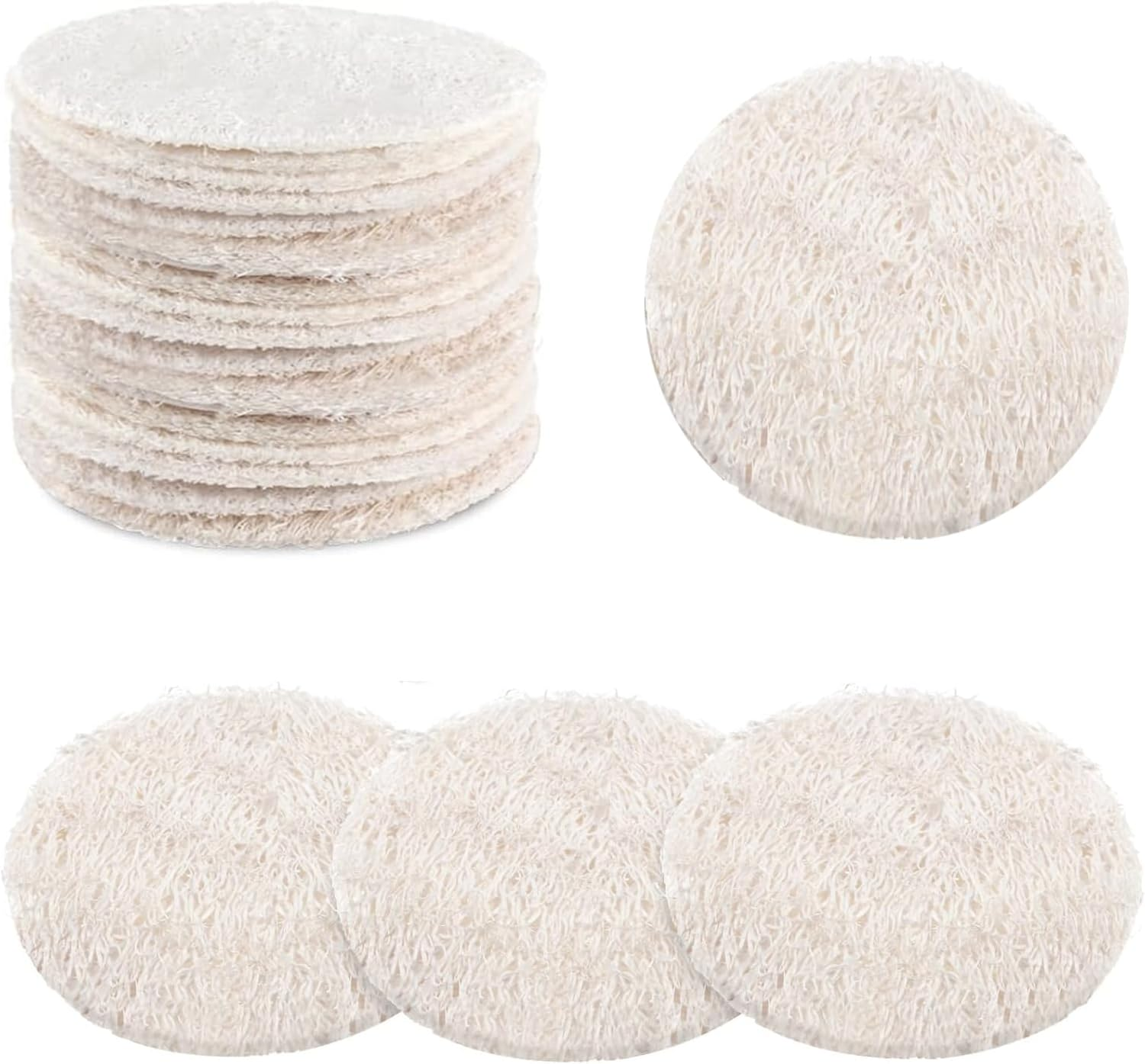 Jrusmr 20 Pcs Natural Loofah Face Scrubber Pads, Exfoliating Facial Sponges for Removing Dead Skin, Reusable Face Exfoliator Pads for Men & Women, Ideal for Bath, Shower, Spa Skincare image number 3