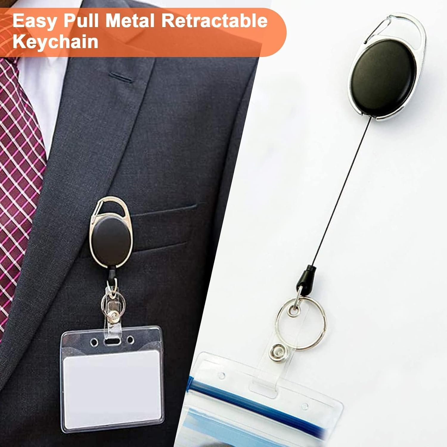 Waterproof Transparent Card Holder, 10 Pcs Clear ID Card Holders with Retractable Keychains, Plastic Badge Holders for Teacher, Student, Nurse, Worker image number 6