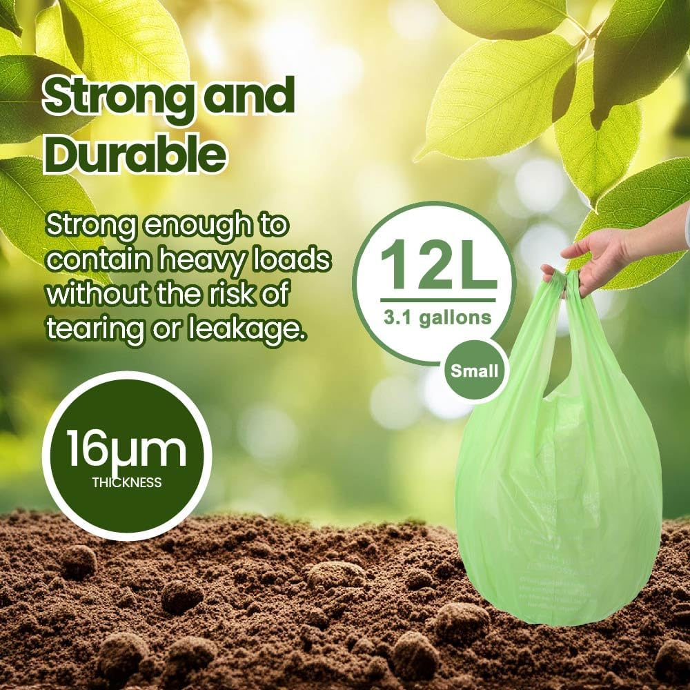 Eco Basics Biodegradable Garbage Bags with Handles &ndash; Small, 20 Bags, 12L, 44 X 64Cm, Strong & Compostable Corn Starch Bags image number 5