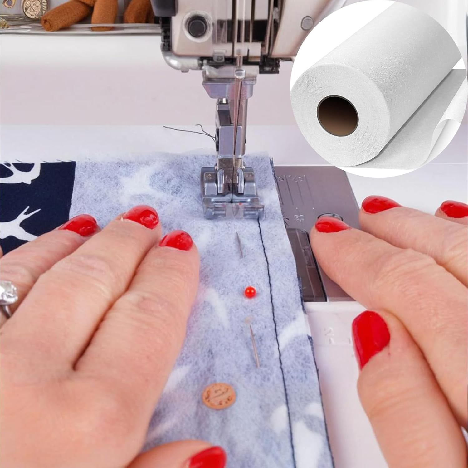 ZHIGOU Medium Weight Iron-On Non-Woven Fusible Interfacing 15.75 Inch X 30 Yard,Fusible Fleece,White Polyester Single-Sided Interfacing Fabric for Fsewing Supplies, Quilting,Diy,Bags,Home Decoration image number 3