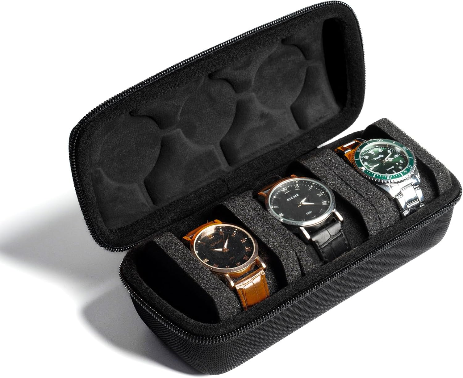 SAFEBUDDY Watch Travel Roll Case Box for 3 Watches, Hard Safe Transfer Case with Soft Protective Pillow,Fit Most Watches up to 60Mm Face(3Slot) image number 5