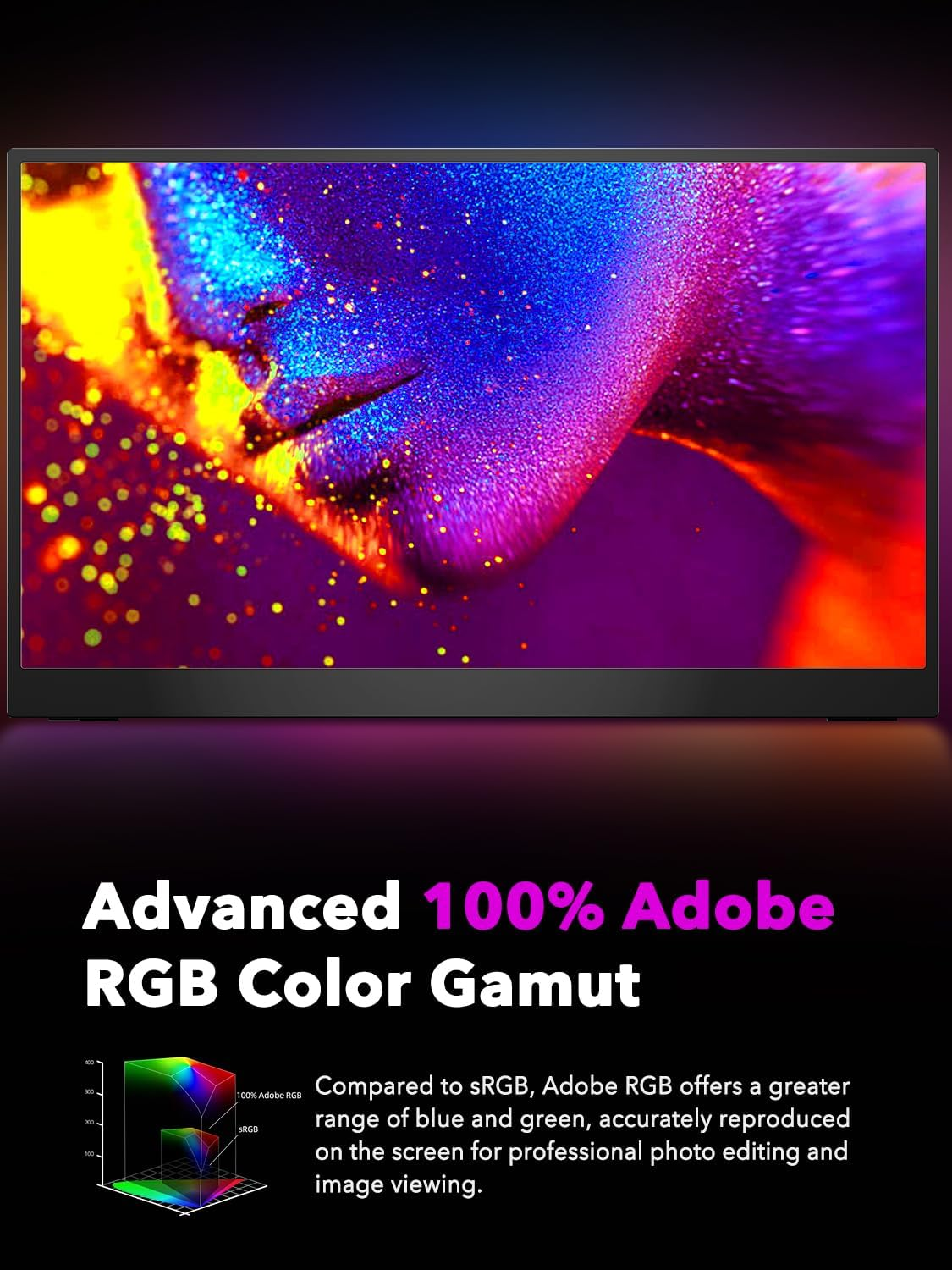 UPERFECT 17.3'' 4K Portable Monitor, 500 Nits 100% Adobergb UHD Freesync HDR IPS 2 Speakers Eye Care Travel Monitor, 2 Fully Functional Type-C Port & HDMI for Laptop PC Phone, VESA & Kickstand image number 3