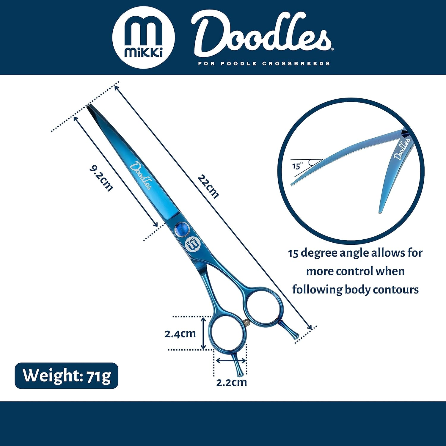 Mikki Doodle, Dog, Puppy Curved Coat Trimming & Shaping Scissors, Sharp & Durable Semi-Convex Blade, Blunted Safety Tips, Adjustable Tension Screw for Control and Precision, 19Cm (7.5&rdquo;) image number 1