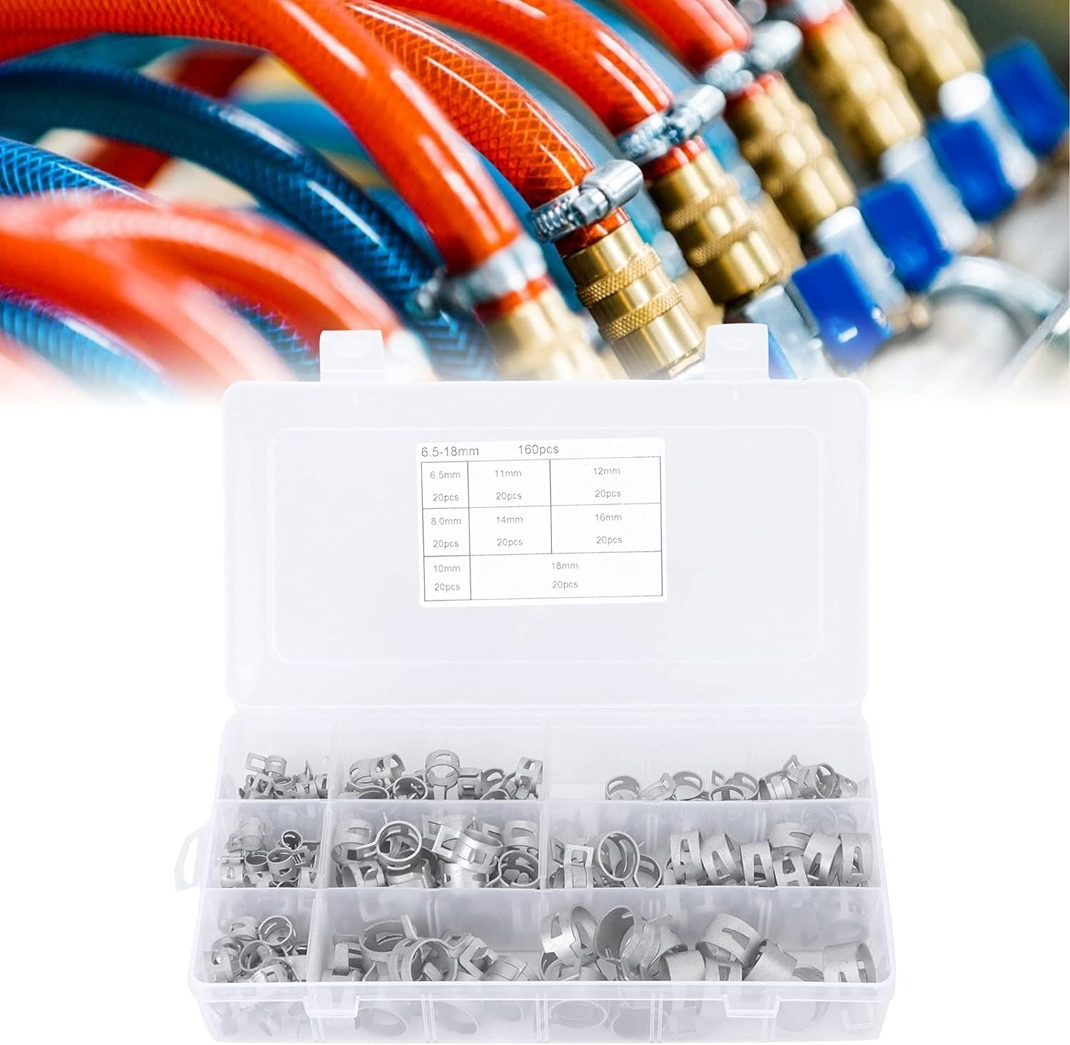 Joyzan Spring Band Hose Clamps, Stainless Steel Silicone Vacuum Hose Assortment Kit Fuel Line Air Tube Water Pipe Clip Fasteners 6.5Mm 8Mm 10Mm 11Mm 12Mm 14Mm 16Mm 18Mm 160Pcs image number 6