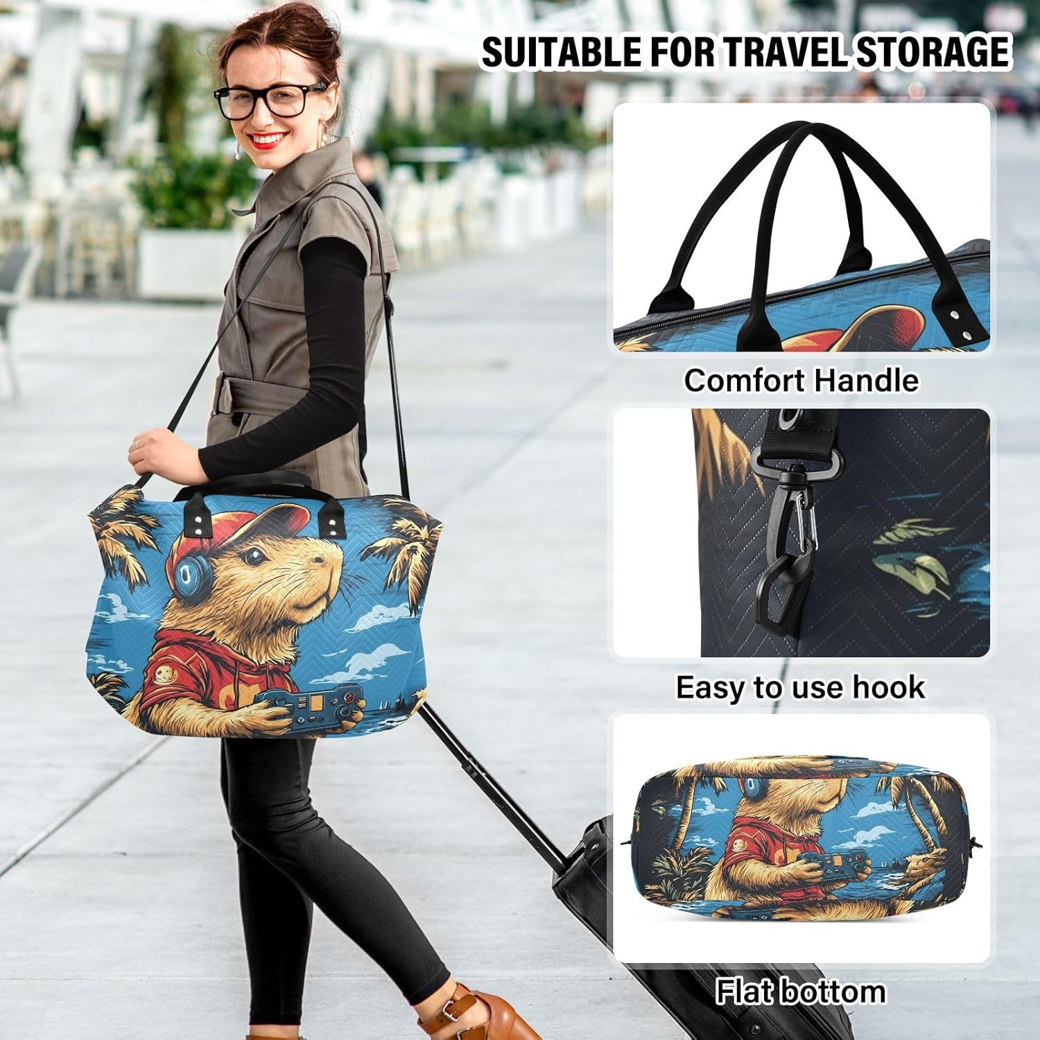 WOIWB Capybara Palm Tree Duffel Bag for Travel Gym Sport, Weekender Travel Bags Carry on Overnight Bag, Multicolor, 20.5 X 7.9 X 13.8 Inches+9.1 X 3.5 X 5.9 Inches image number 5