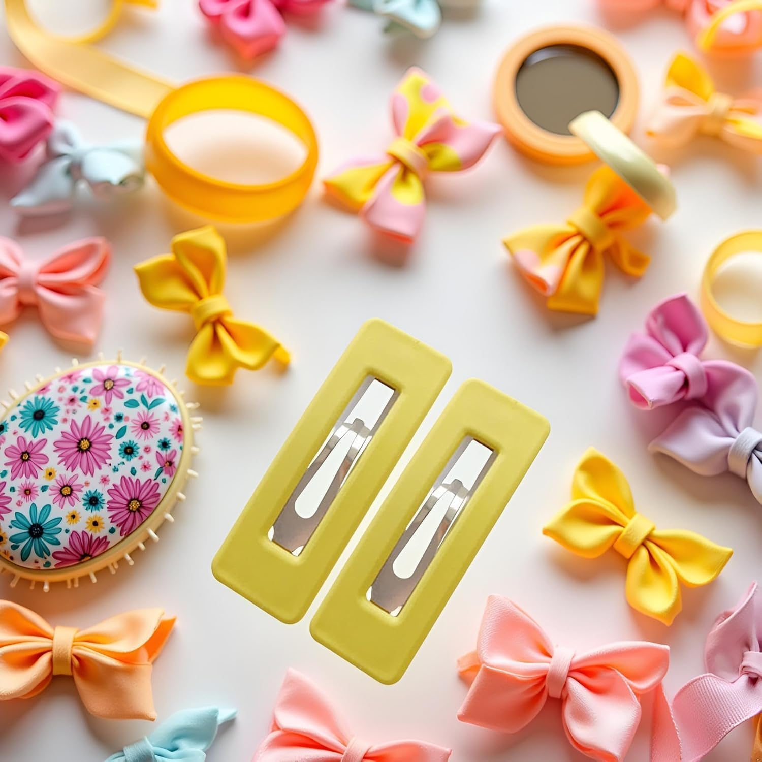 2Pcs Yellow Fashion Styling Hair Clips for Women and Girlswoman Matte Candy Color Square Buckle Bangs Hairpin Hair Clip Barrette Hair Clips image number 5