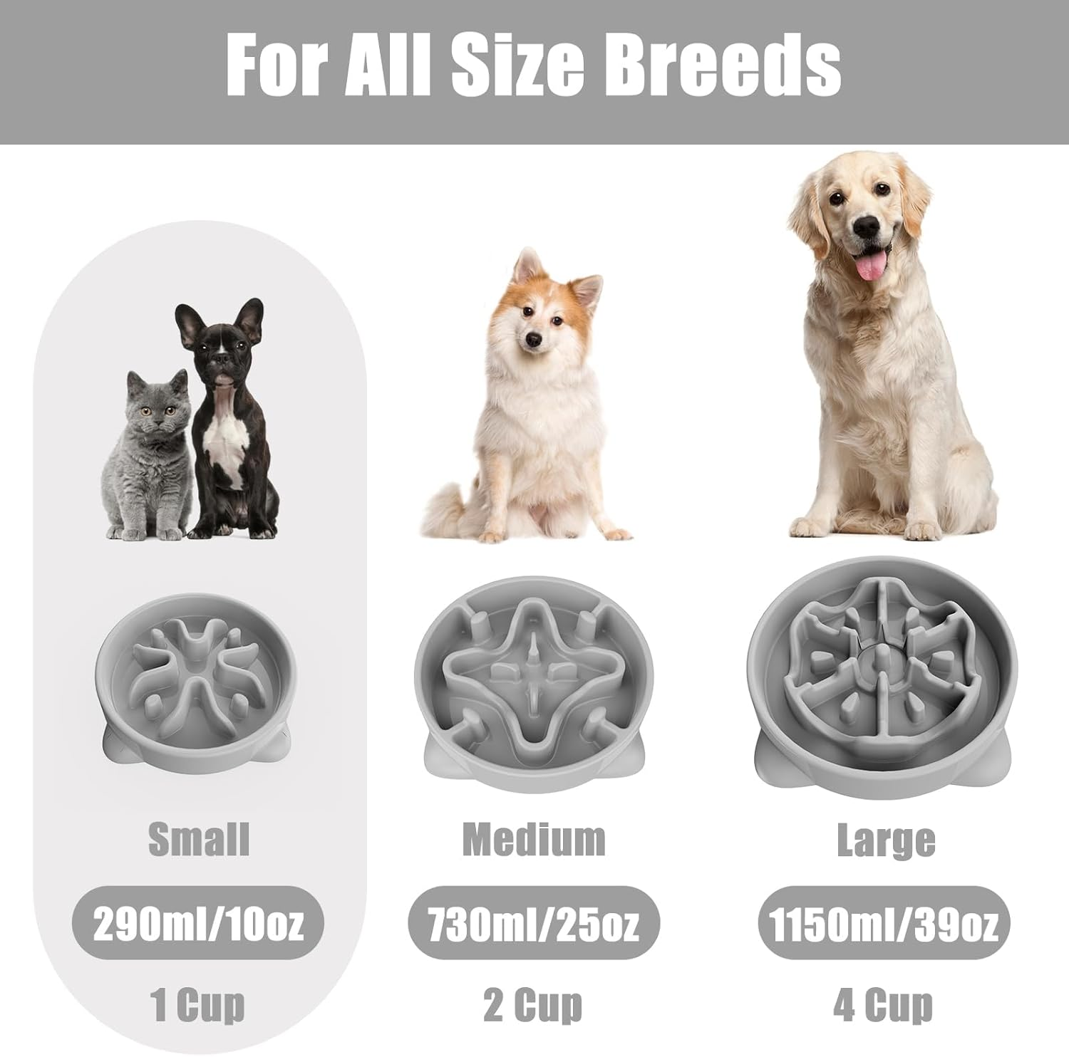 Slow Feeder Dog Bowls Small Breed, Dog Food Bowl Small Anti-Choking Bloat Stop Puzzle Healthy Eating Bowl (Gray, 1 Cup) image number 1