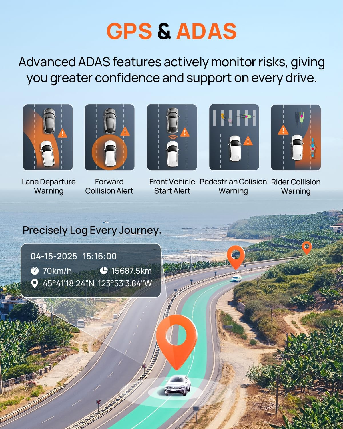 70Mai A800SE Dash Cam Car Front Rear 4K UHD+1080P with GPS Wifi, Dual Car Camera with 128GB SD Card, F1.55 Aperture HDR, Night Vision, ADAS, 3 "IPS, 24/7 Parking Monitoring, Supports 512 GB Max image number 2