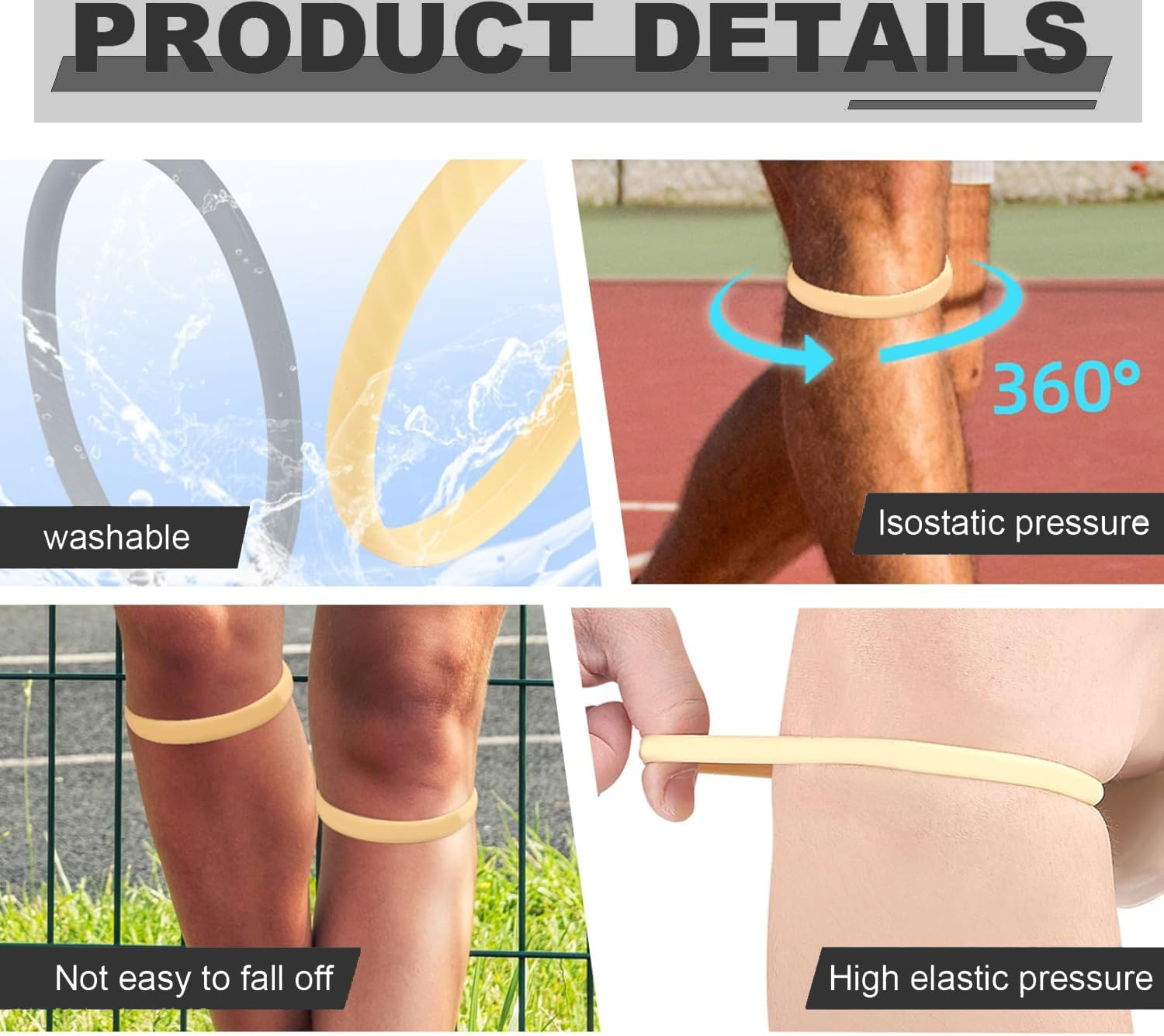 4 Pcs Knee Patella Support Straps, Silicone Knee Band for Pain Relief, Flexible Patellar Stabilizer for Running, Basketball & Sports - Men & Women image number 1