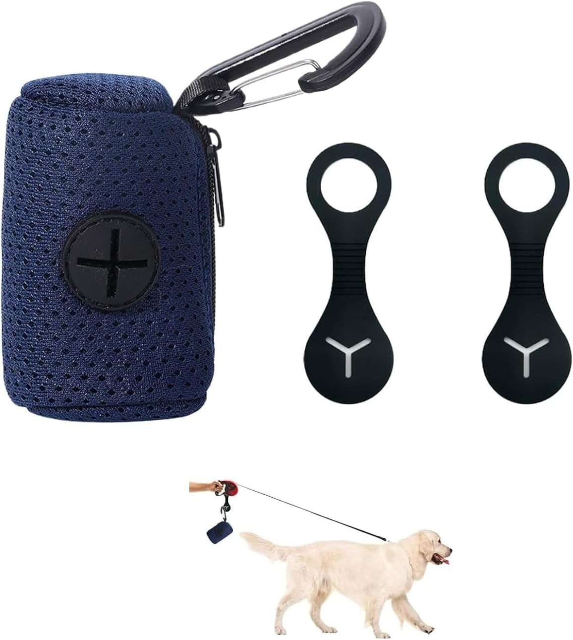 Liyquint 1PCS Dog Poop Bag Holder & 2PCS Dispenser, Fits Any Dog Leash, Mesh Fabric Attachment with Zipper, Large Waste Bag Carrier for Dogs - Durable & Portable (Dog Poop Bag Clip/Waste Bag (Blue) image number 5