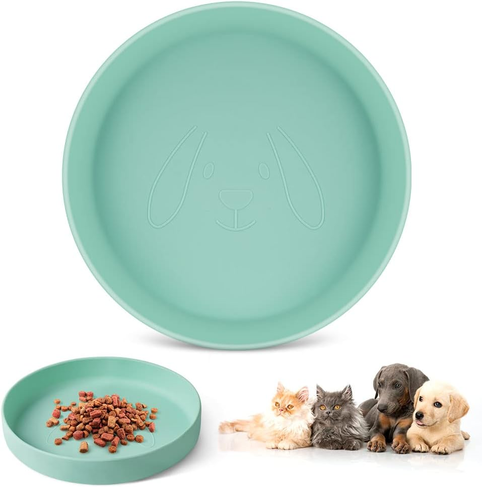 Adiwo Feeding Bowl for Cats, 18 Cm Silicone Bowl, Wide Cat Bowl, Feeding Bowl, Flat Cat Bowl for Dry Food and Wet Food, Water Bowl, Non-Slip Cat Bowl for Cats, Dogs, Green