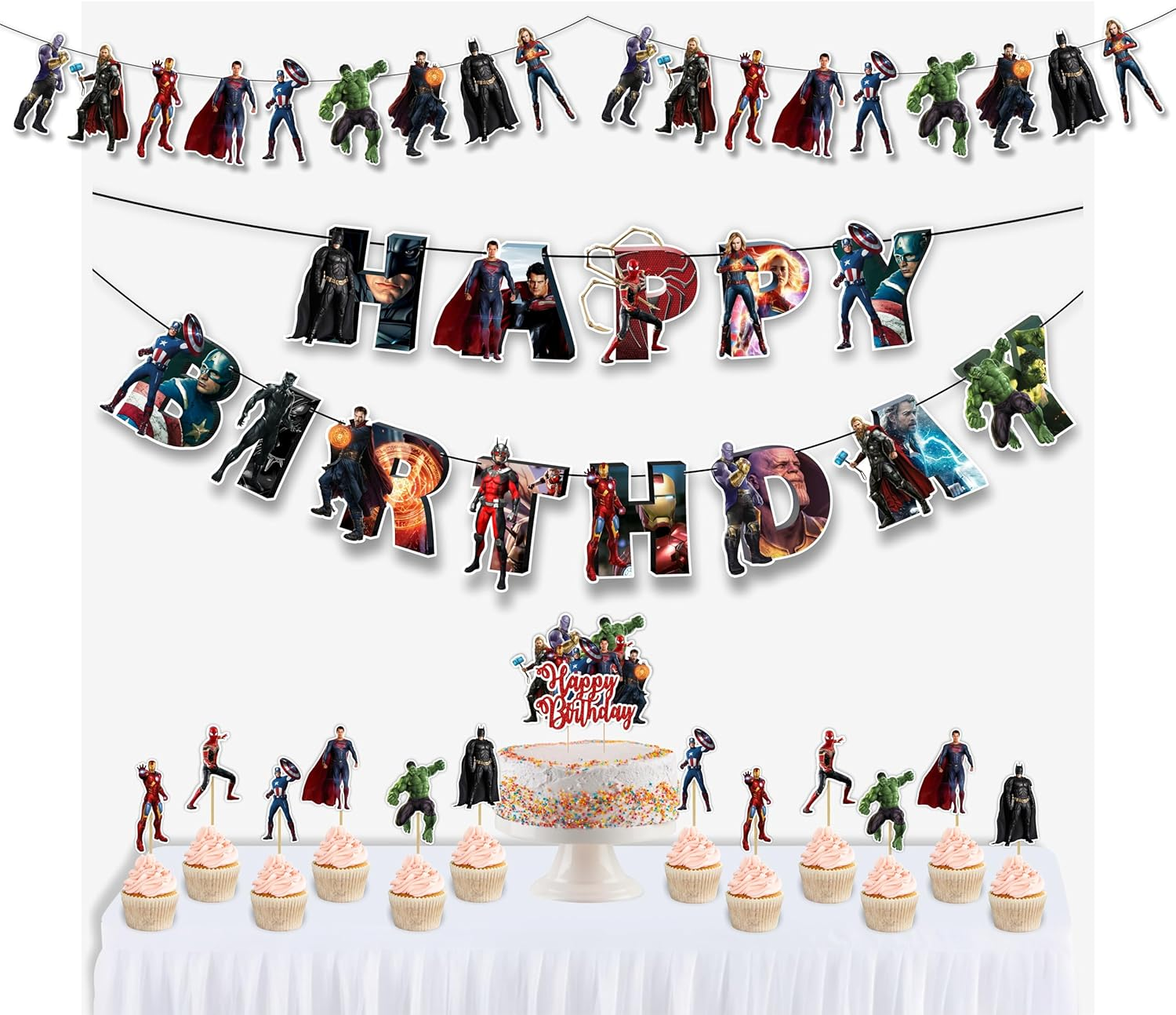 Superhero Theme Birthday Party Decoration Kit &ndash; Includes Happy Birthday Banner, Comic-Style Garland, Masks, Balloons, Table Props & Wall D&eacute;cor &ndash; Perfect&rsquo; Celebrations image number 3