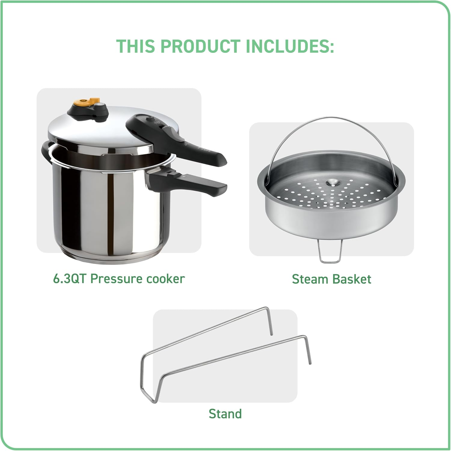 T-Fal P25107 Stainless Steel Dishwasher Safe PTFE PFOA and Cadmium Free 10/15-PSI Pressure Cooker Cookware, 6.3-Quart, Silver image number 4