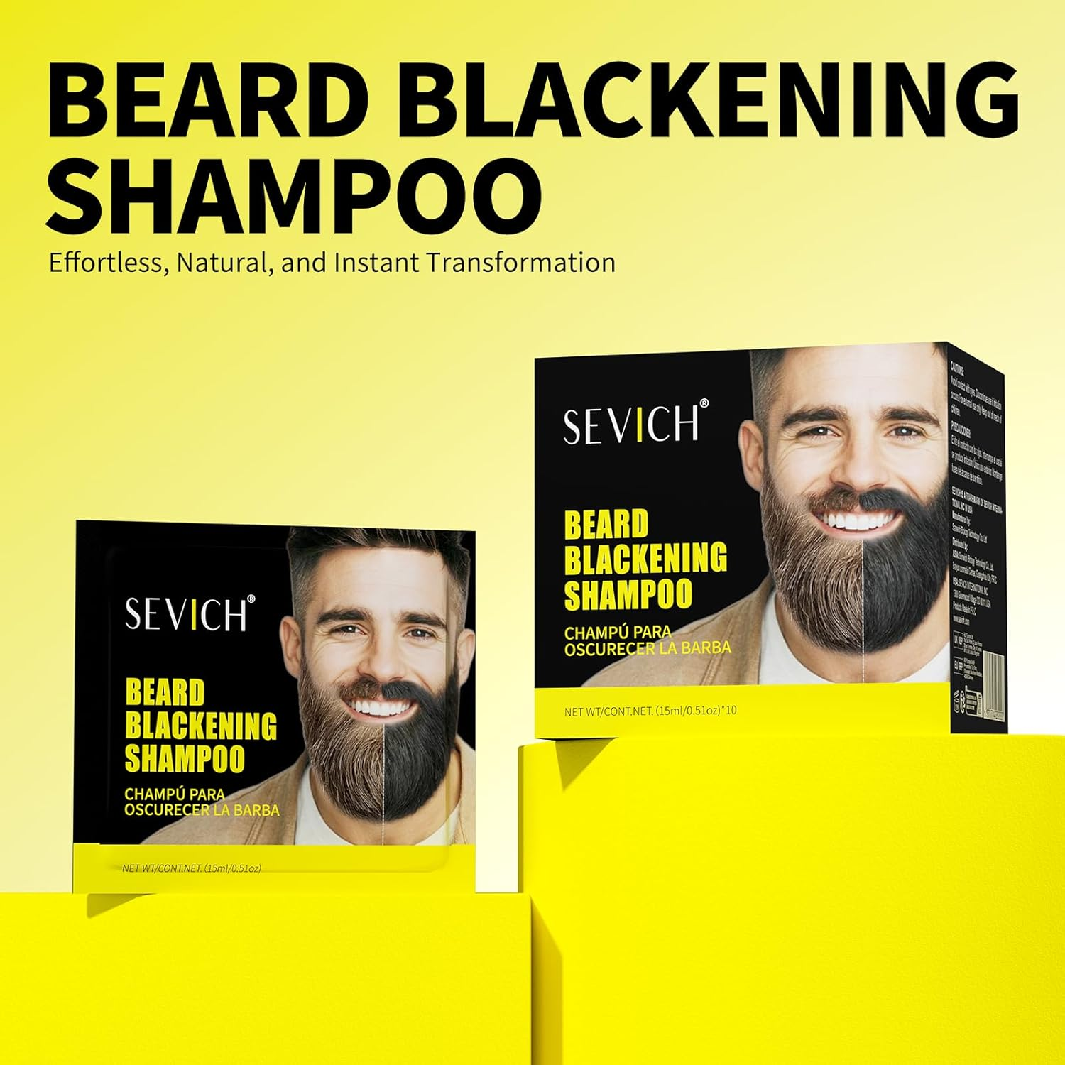 SEVICH Beard Dye Shampoo for Men - Instantly Easy Coloring, Nourishing & Skin Friendly Formula, 4 Week Long-Lasting Color,10X15Ml Travel Friendly Packets image number 2