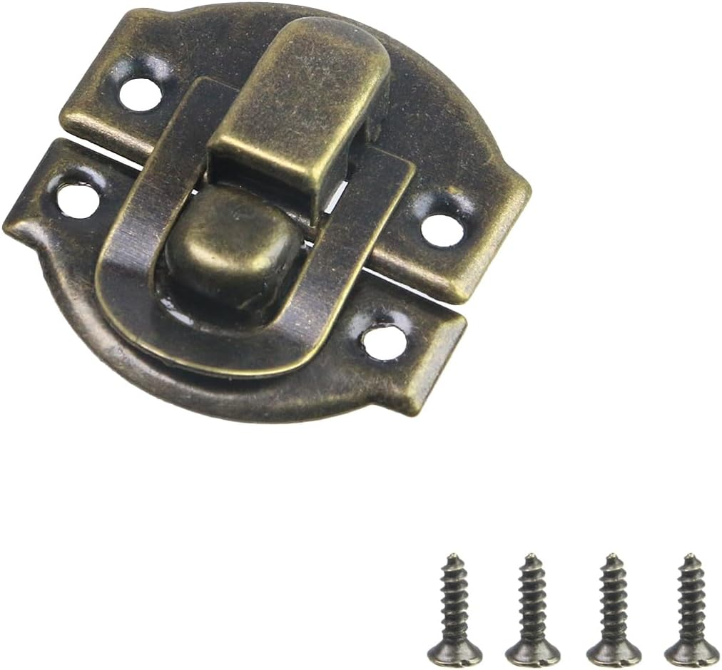 Geesatis 20 PCS Antique Bronze Hasp Latch Lock Buckle Hardware for Jewelry Boxes Metal Clip Clasp Vintage Hardware Latch Buckle with Mounting Screws, Bronze, Small