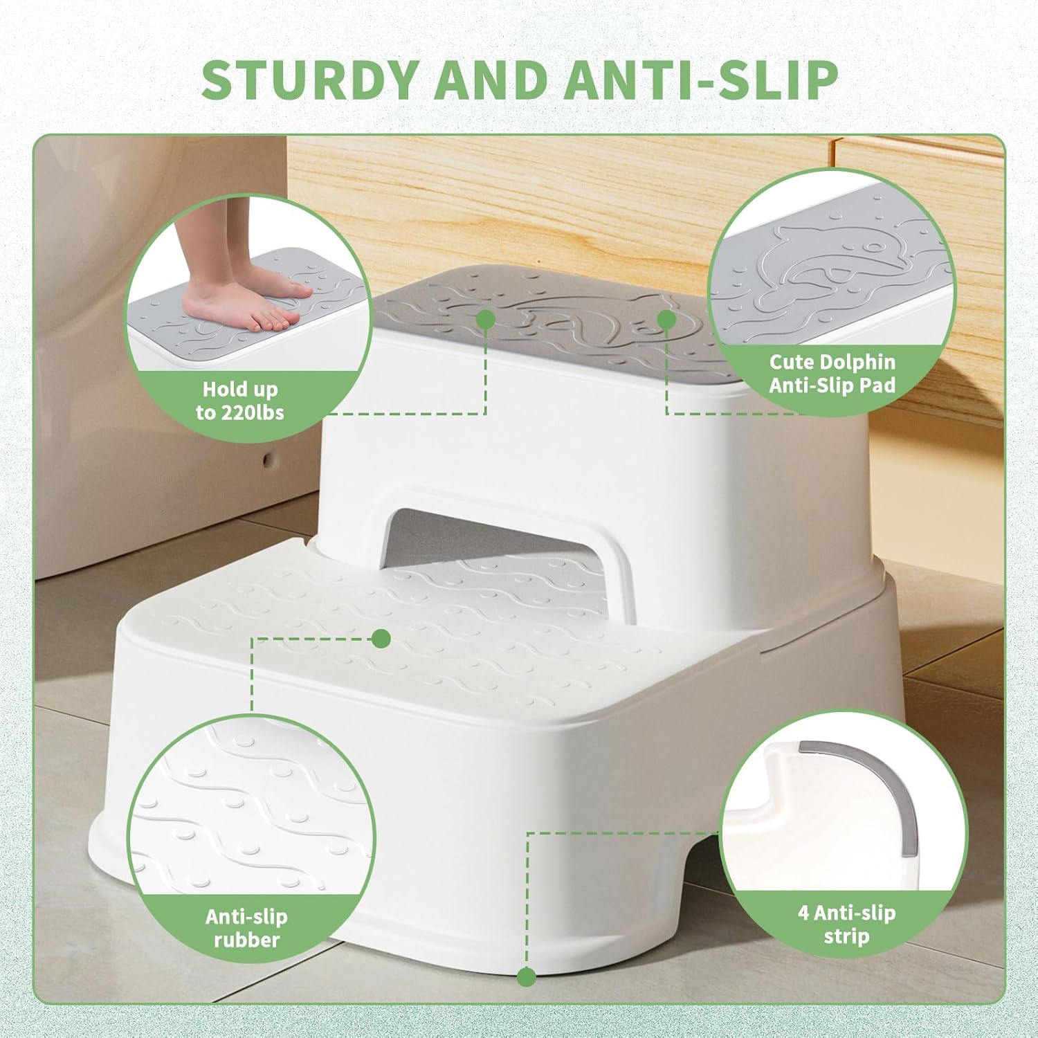 Mangohood Step Stools for Kids - Double up Toddlers Stool Multifunctional Toilet Stepping Stool for Kids Anti-Slip Step Stool for Bathroom Sink, Potty Training, Kitchen (White-1Pack) image number 2