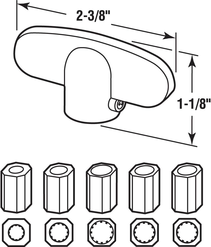 Prime-Line Products H 3892 Operator Tee Handle, 1-1/8 In. X 2-3/8 In., Diecast, White, Universal Spline Adaptors (2-Pack) - Satin Bronze image number 1