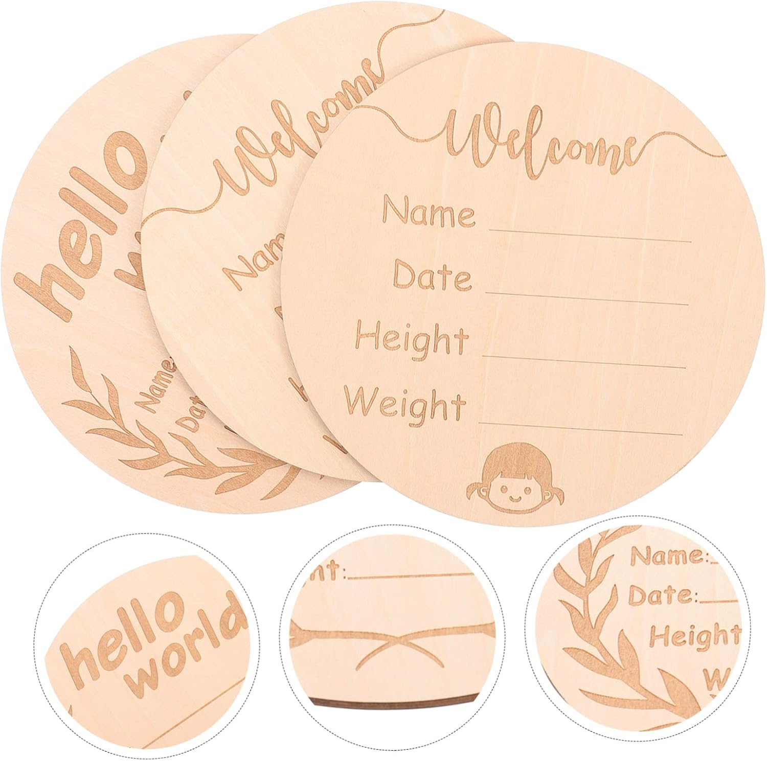 FRCOLOR 3Pcs Milestone Cards Set Wooden Newborn Name Signs for Hospital Growth Commemorative Cards for Recording Height Weight Special Moments image number 4